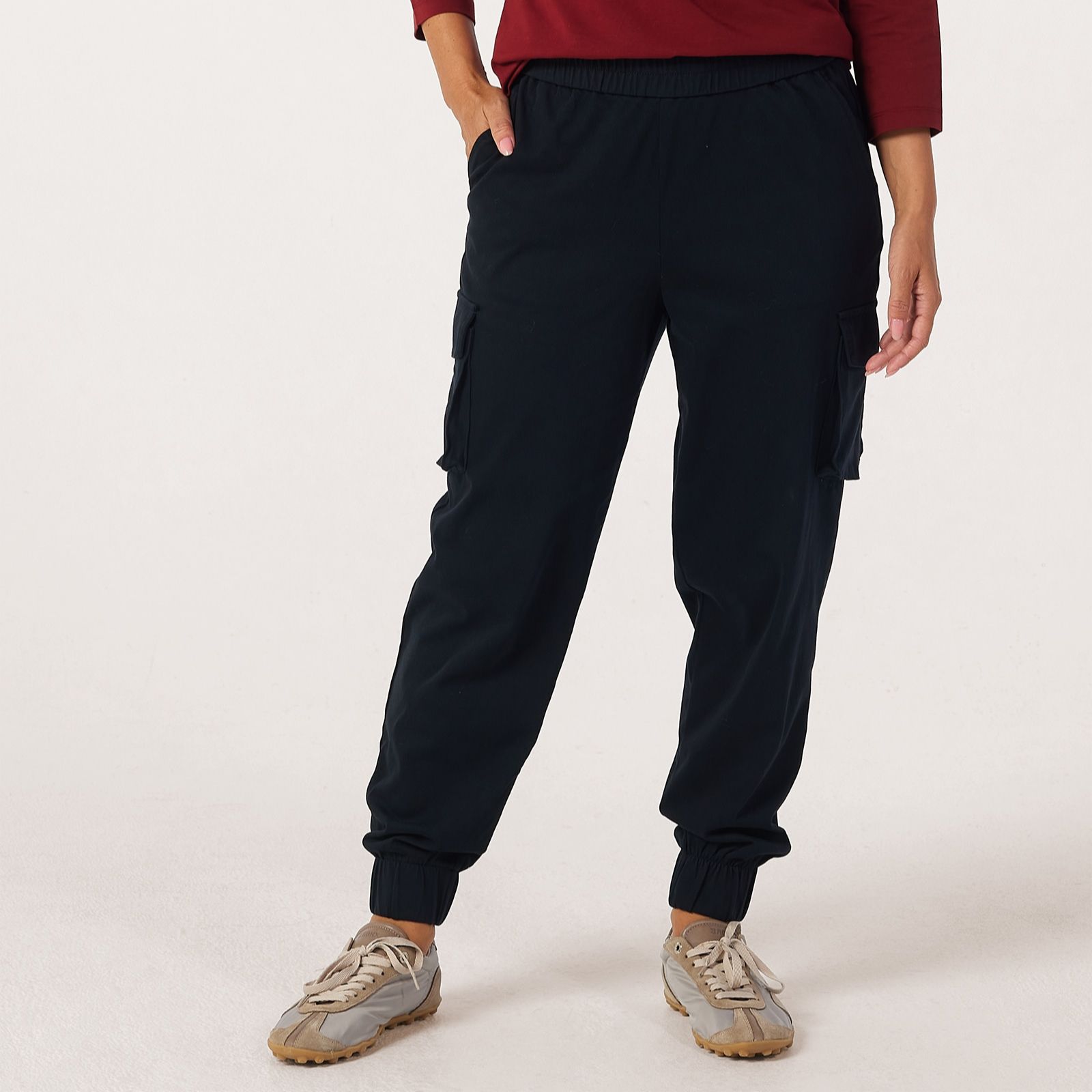 Denim & Co. Comfy Knit Denim Cuffed Cargo Standard