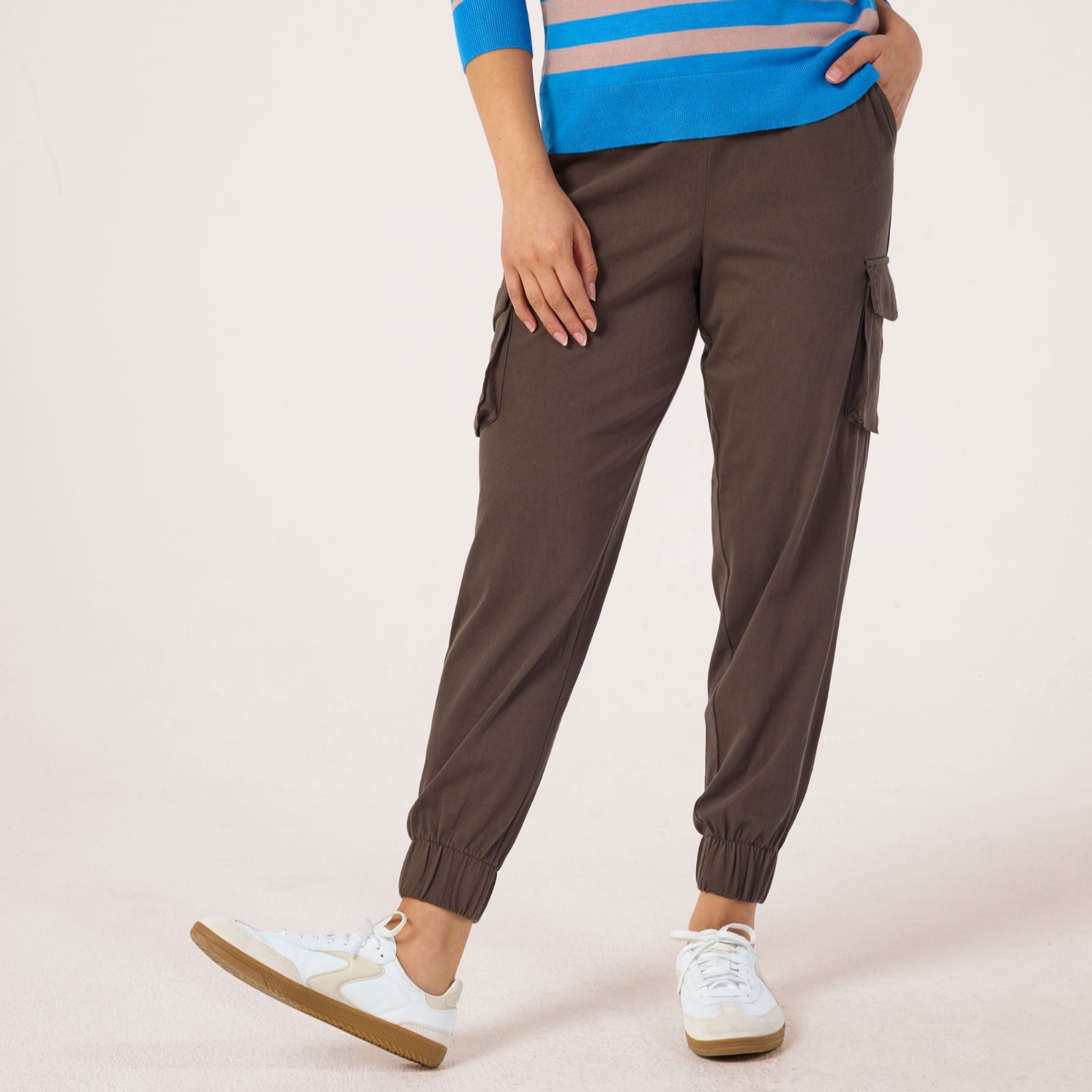 Denim & Co. Comfy Knit Denim Cuffed Cargo Standard