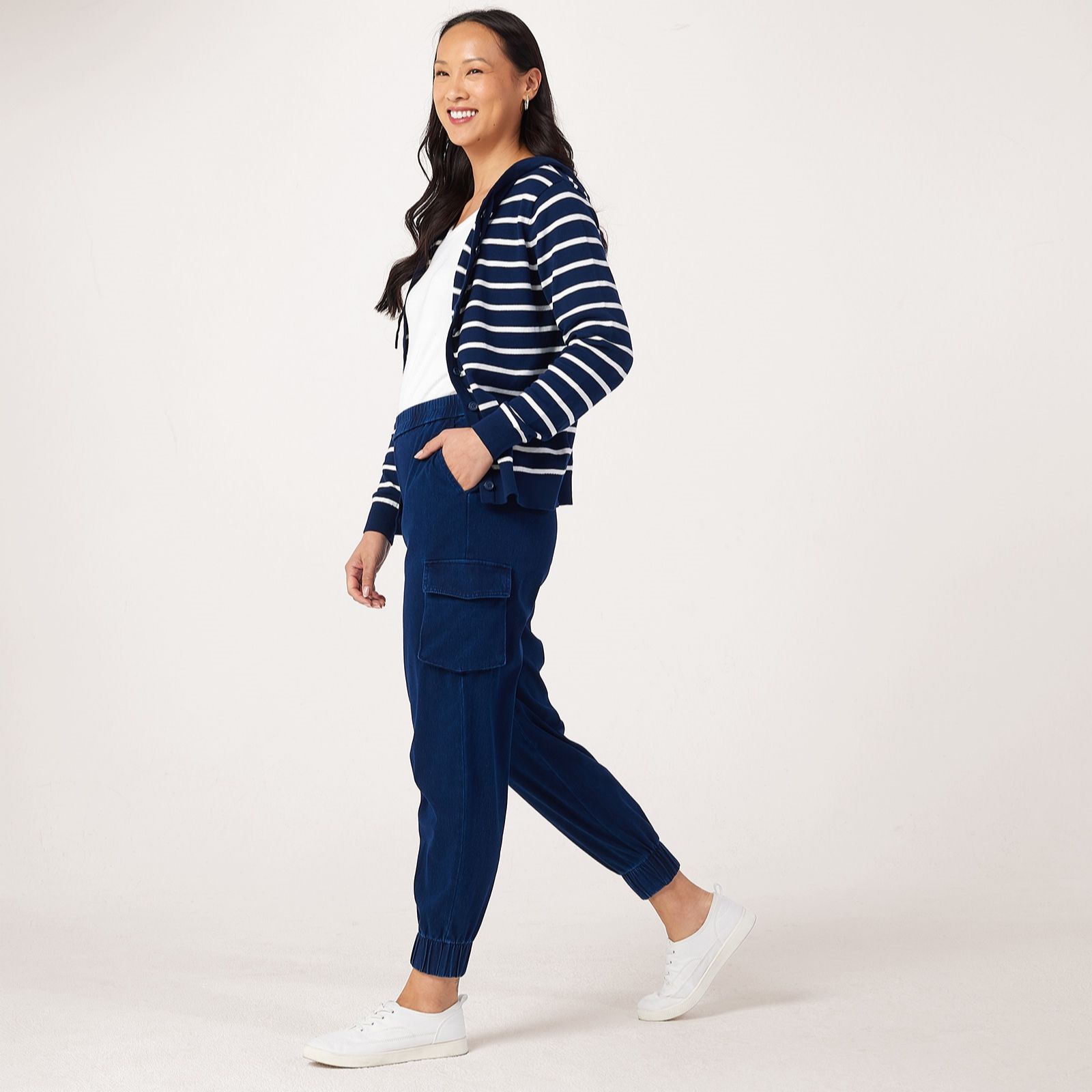Denim & Co. Comfy Knit Denim Cuffed Cargo Standard