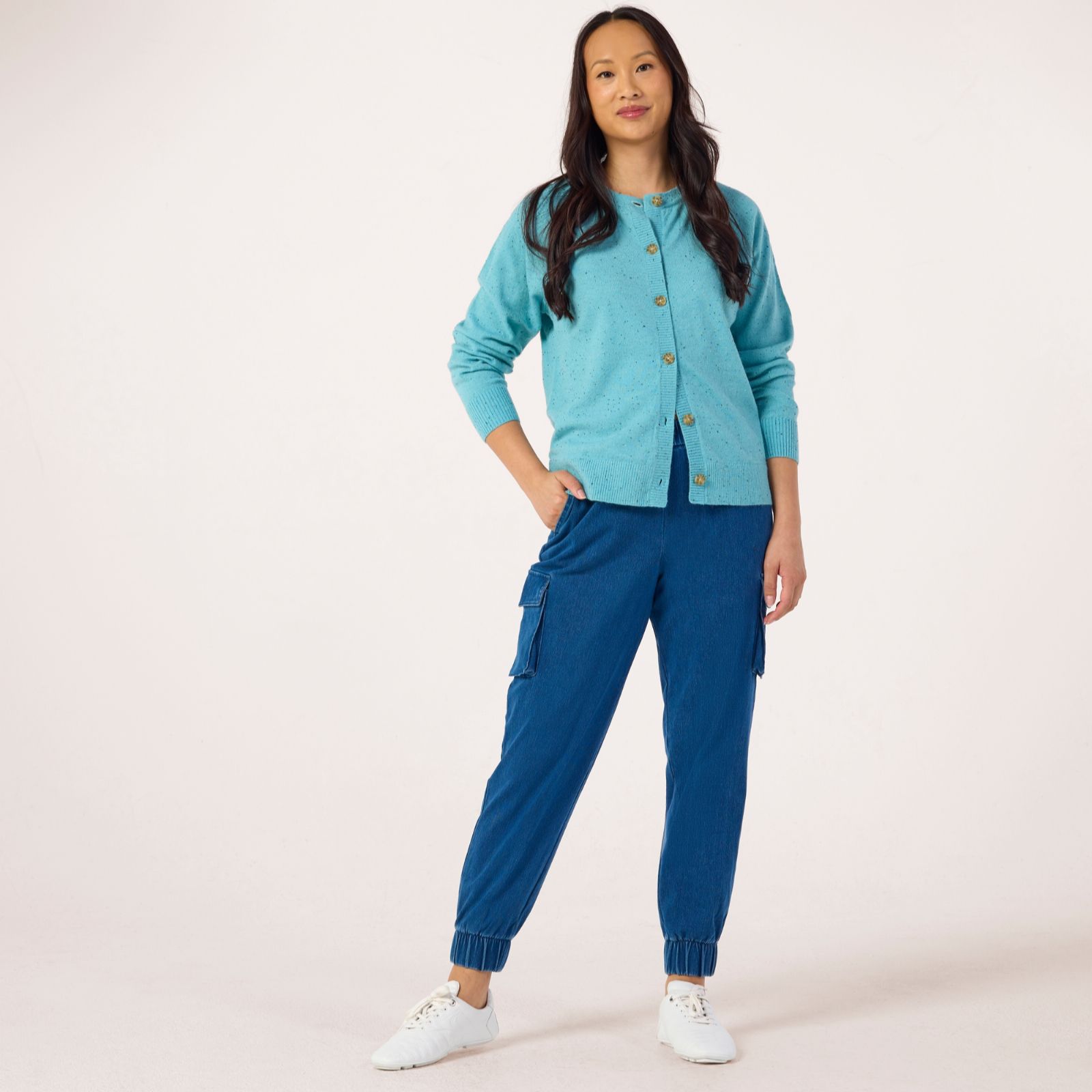 Denim & Co. Comfy Knit Denim Cuffed Cargo Standard