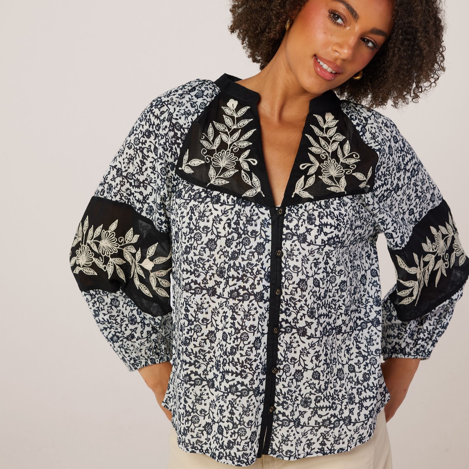 Izabel London Embridered Floral Blouse