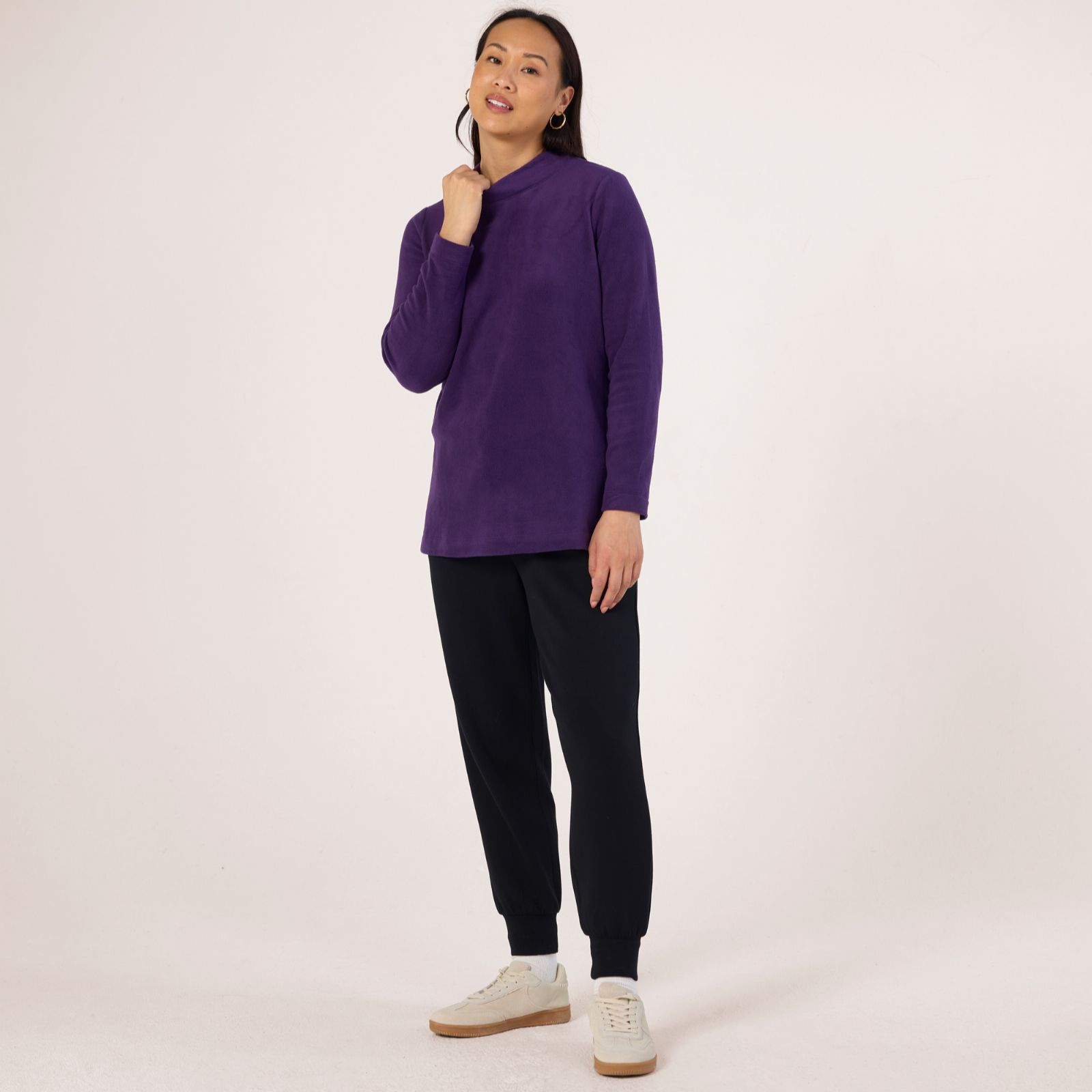 Denim & Co Fleece Mock Neck Long Seelve Top