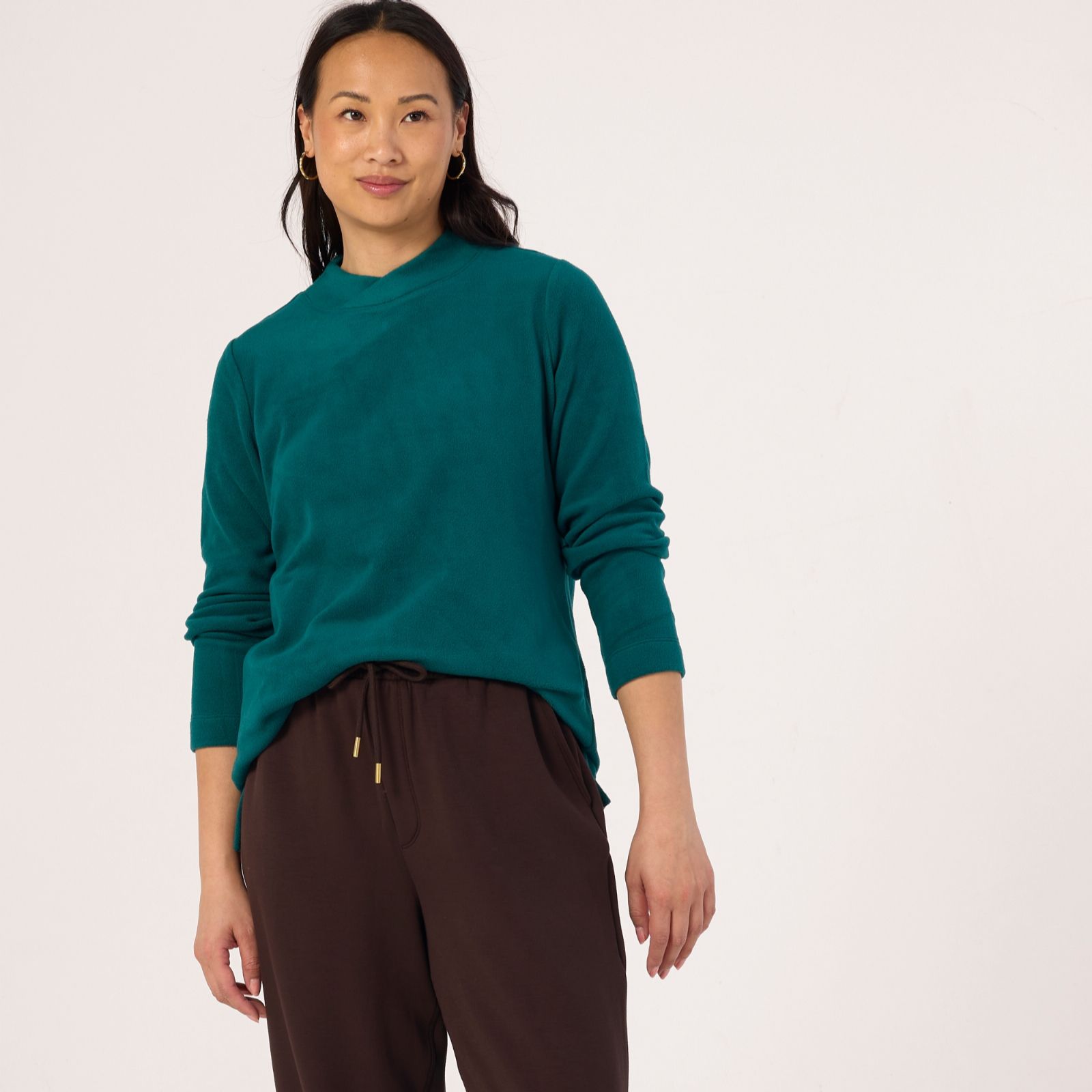 Denim & Co Fleece Mock Neck Long Seelve Top