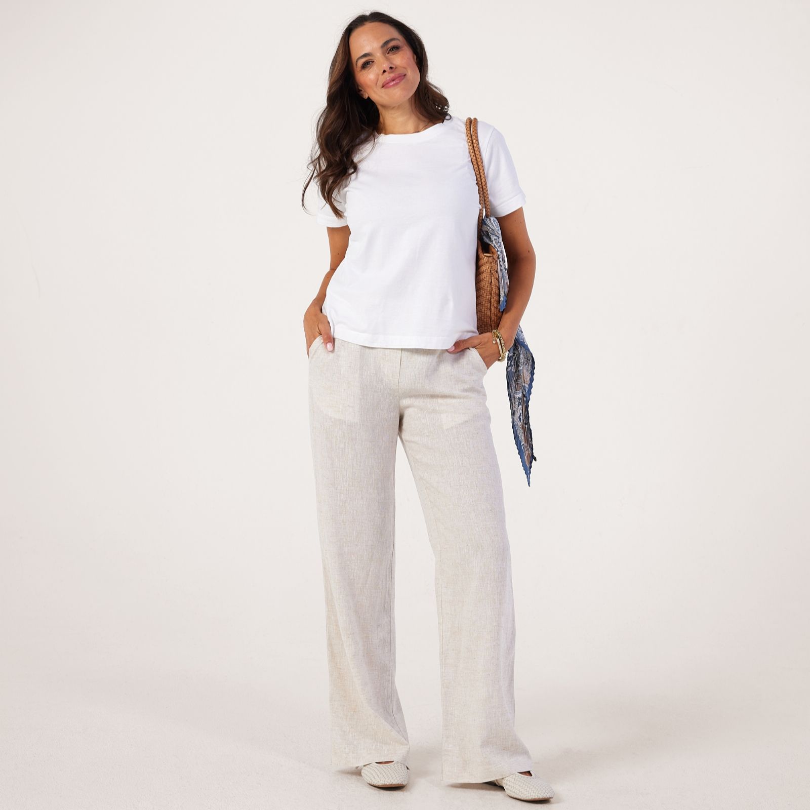 Helene Berman Linen Blend Trouser with Stretch Waistband