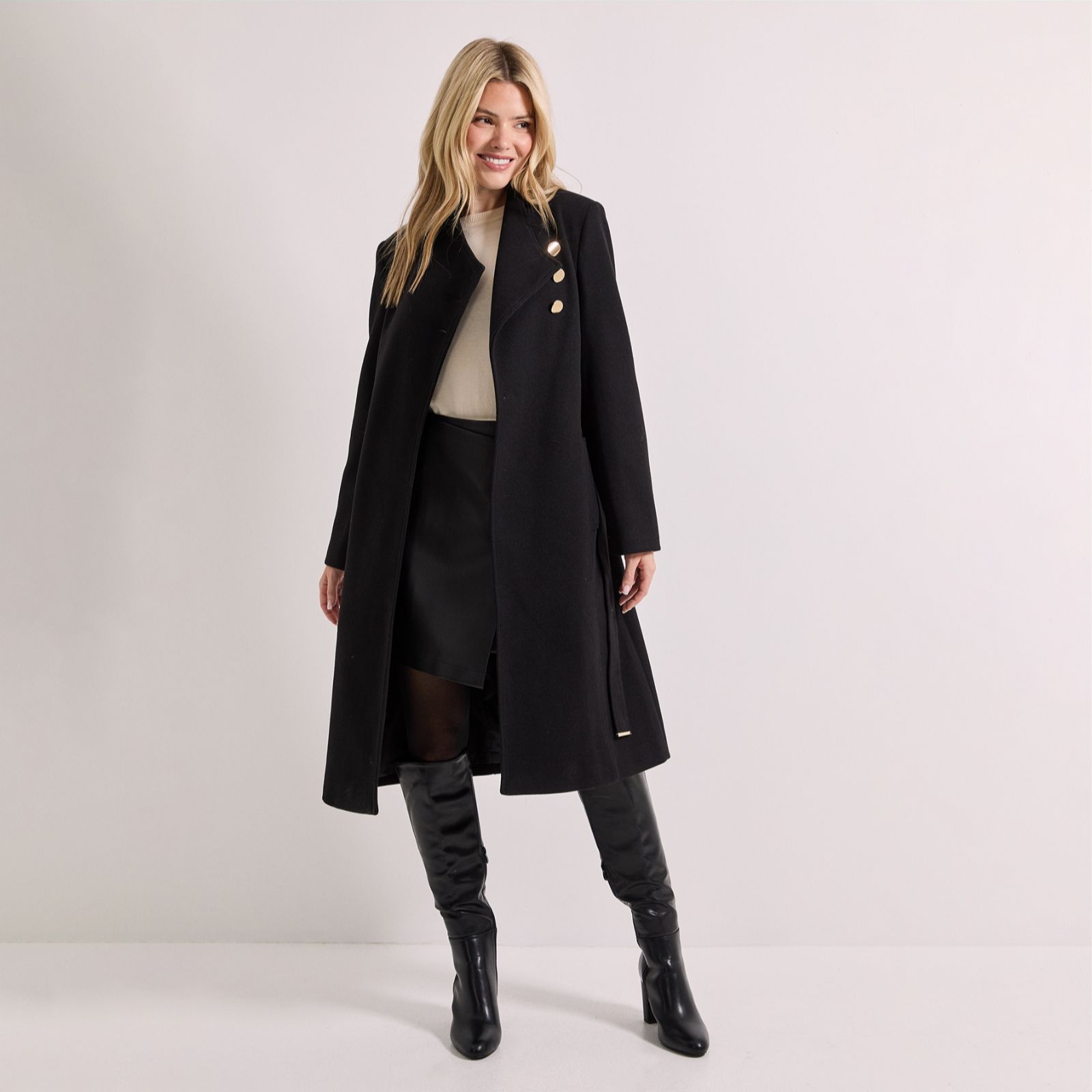 Dorothy Perkins Funnel Neck Belted Coat Petite
