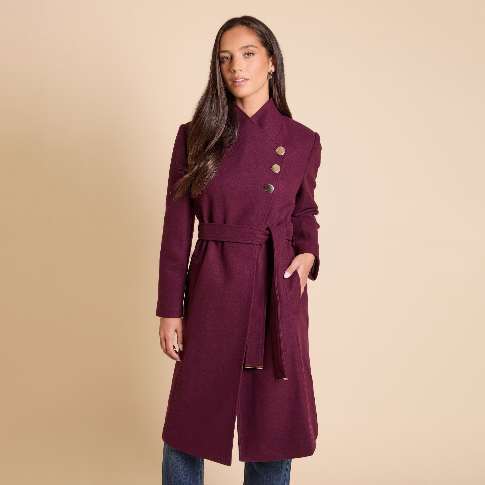 Dorothy Perkins Funnel Neck Belted Coat Petite