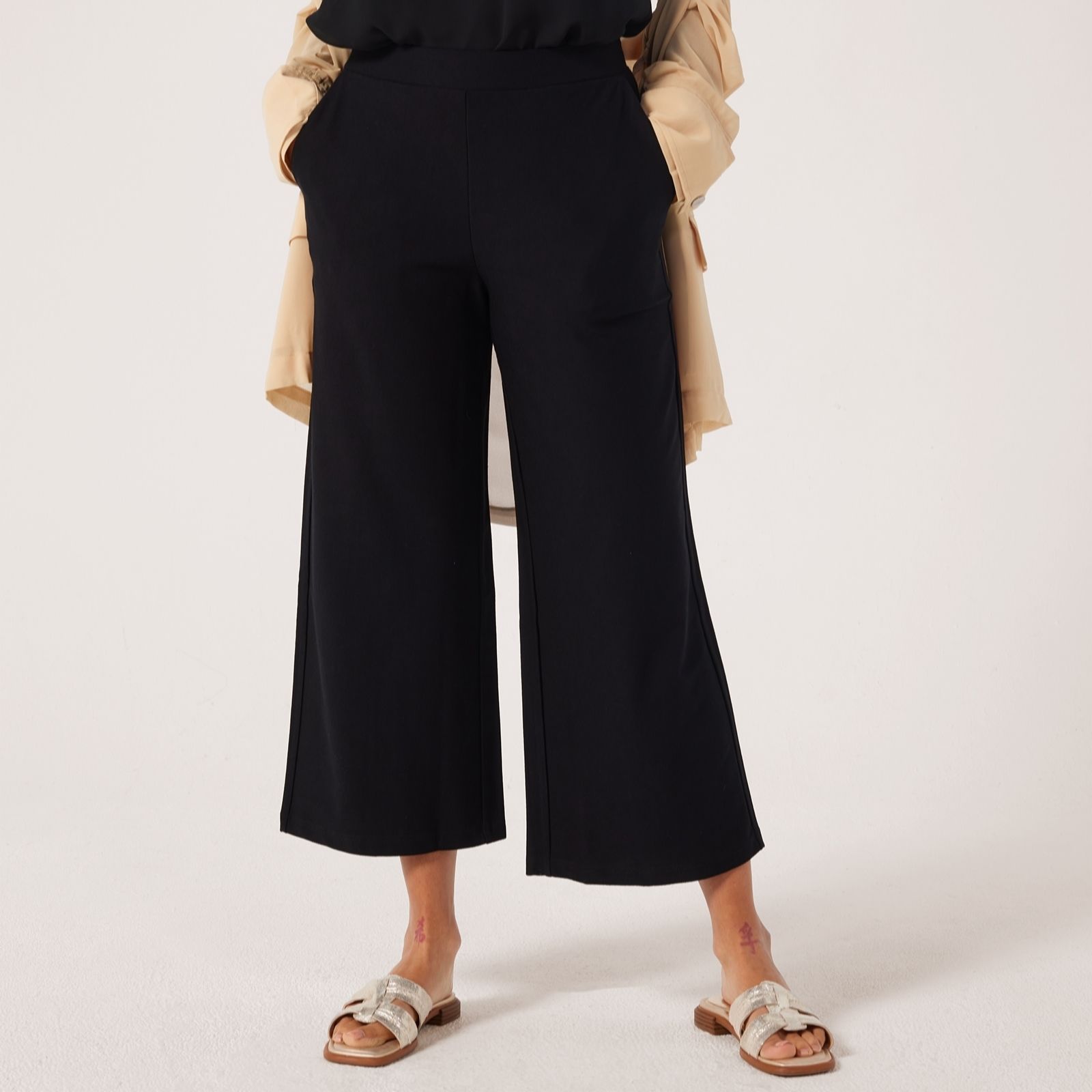 MarlaWynne Knit Crepe Wide Leg Petite Trousers