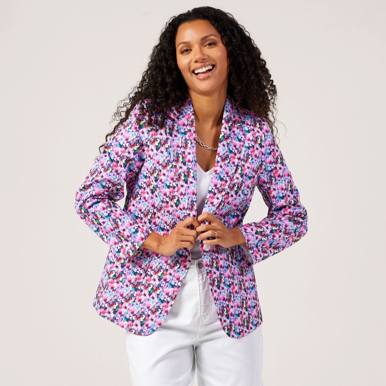 Helene Berman Floral Textured Single Breasted Blazer