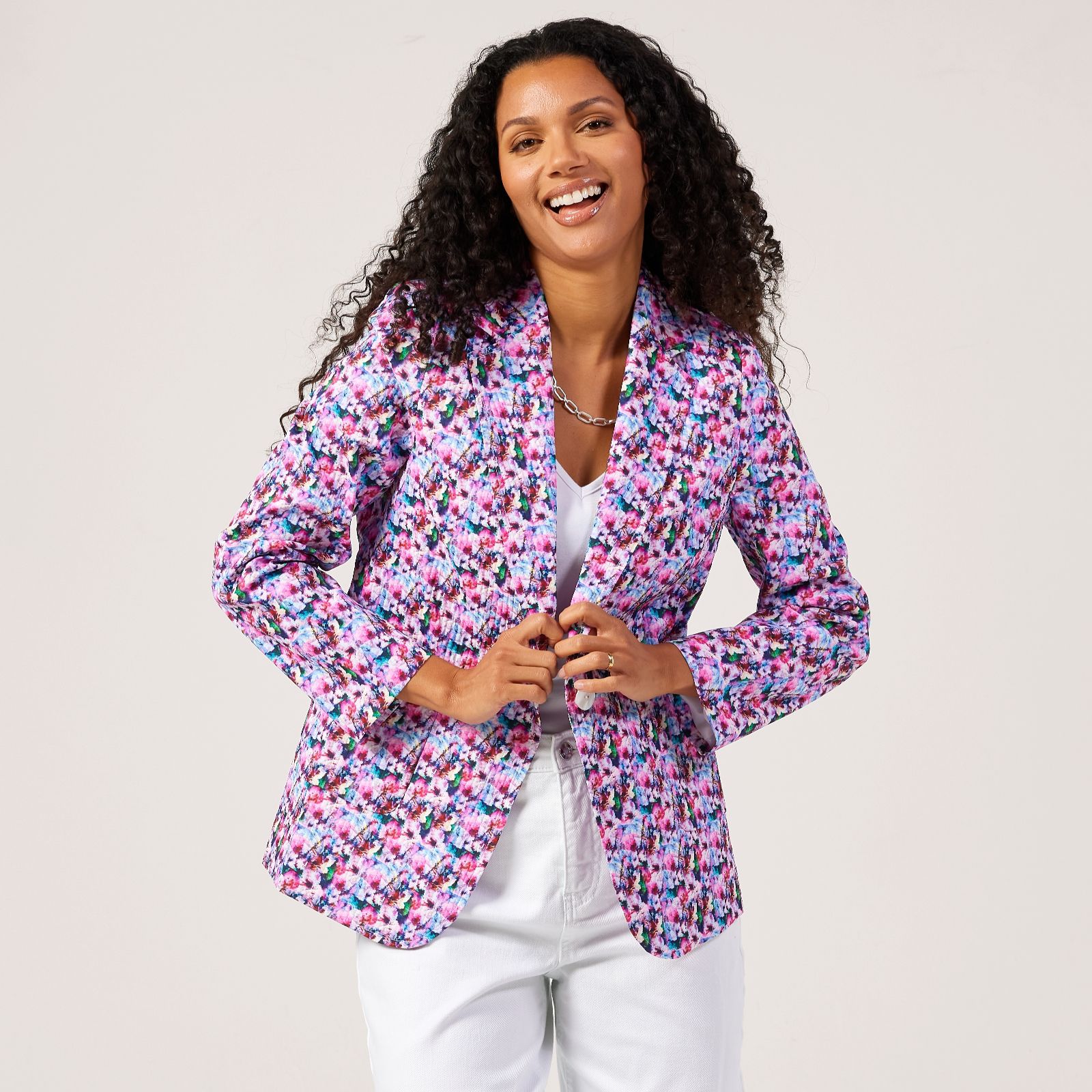 Helene Berman Floral Textured Single Breasted Blazer