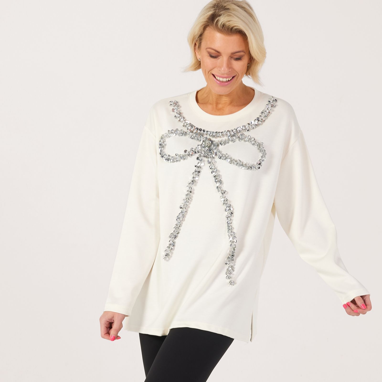Frank Usher Soft Jersey Jumper With Bow Sequin And Bead Design