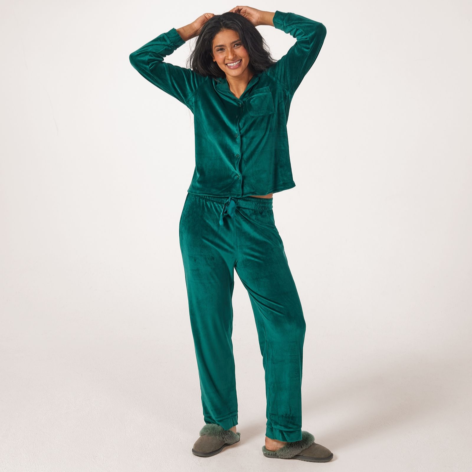Cozee Home Glossy Fleece Button Up PJ Set