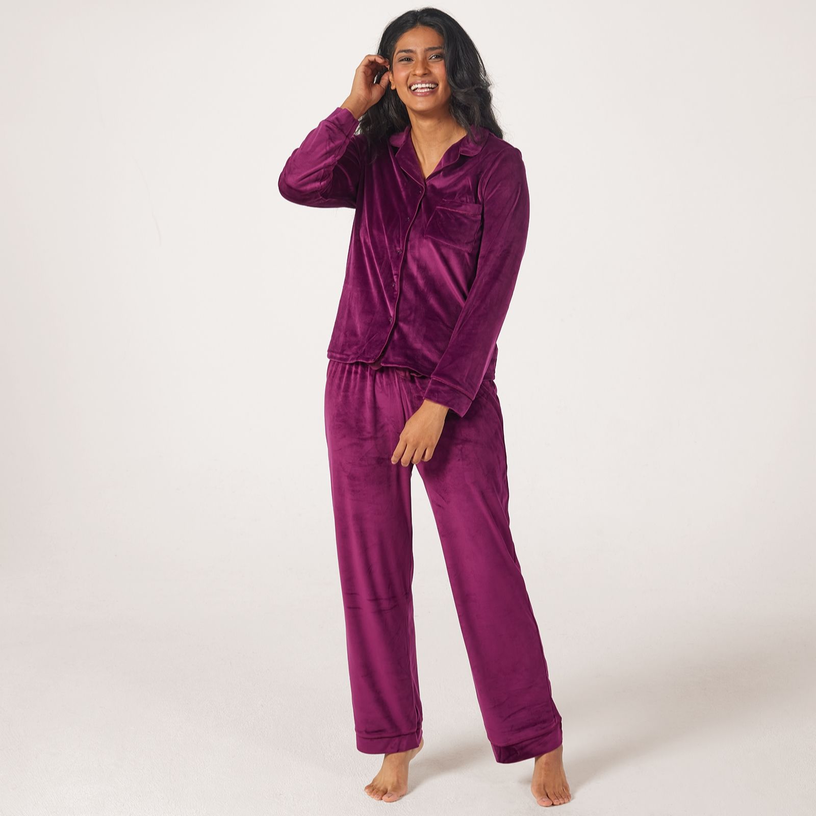 Cozee Home Glossy Fleece Button Up PJ Set