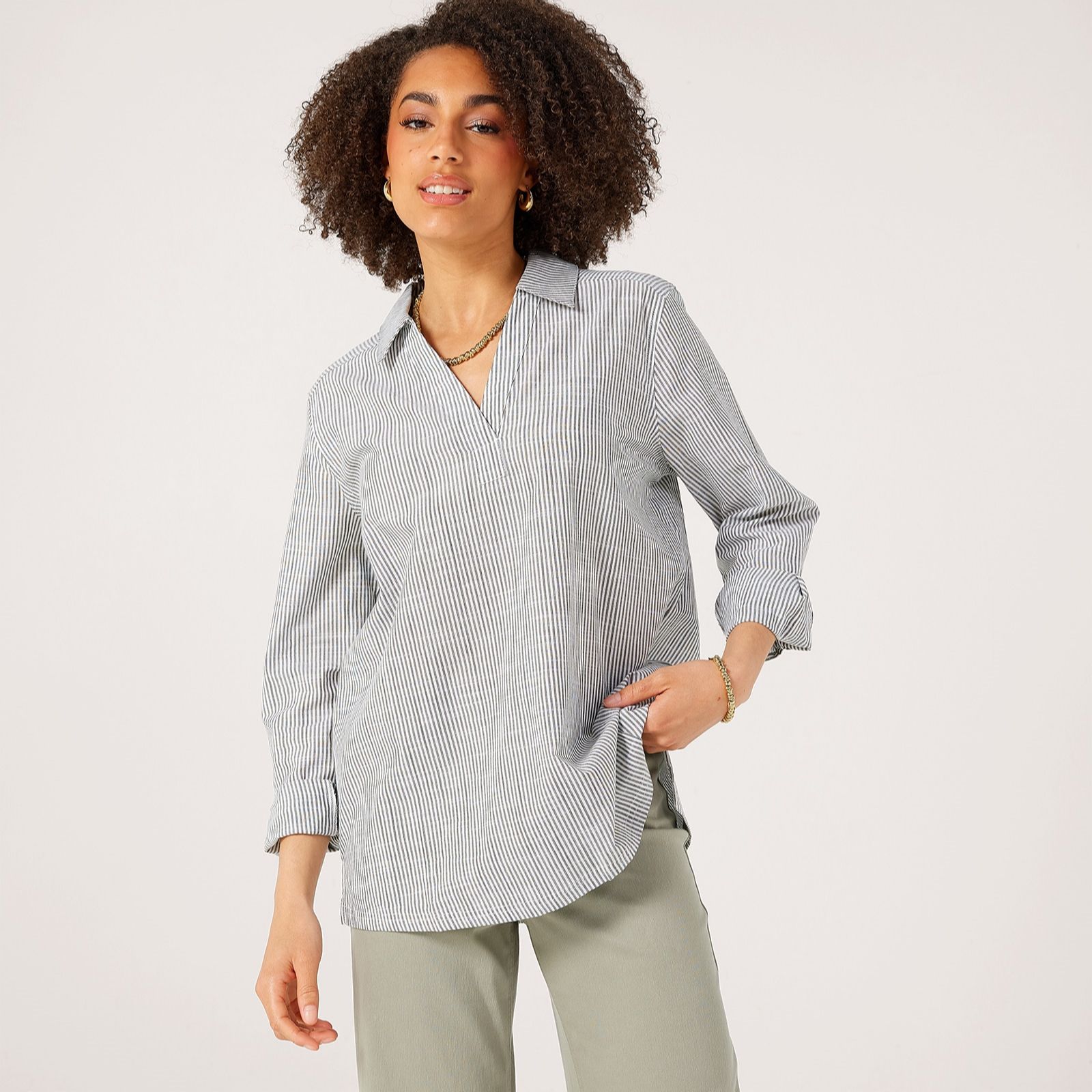 Denim & Co Cotton Stripe Pullover Shirt