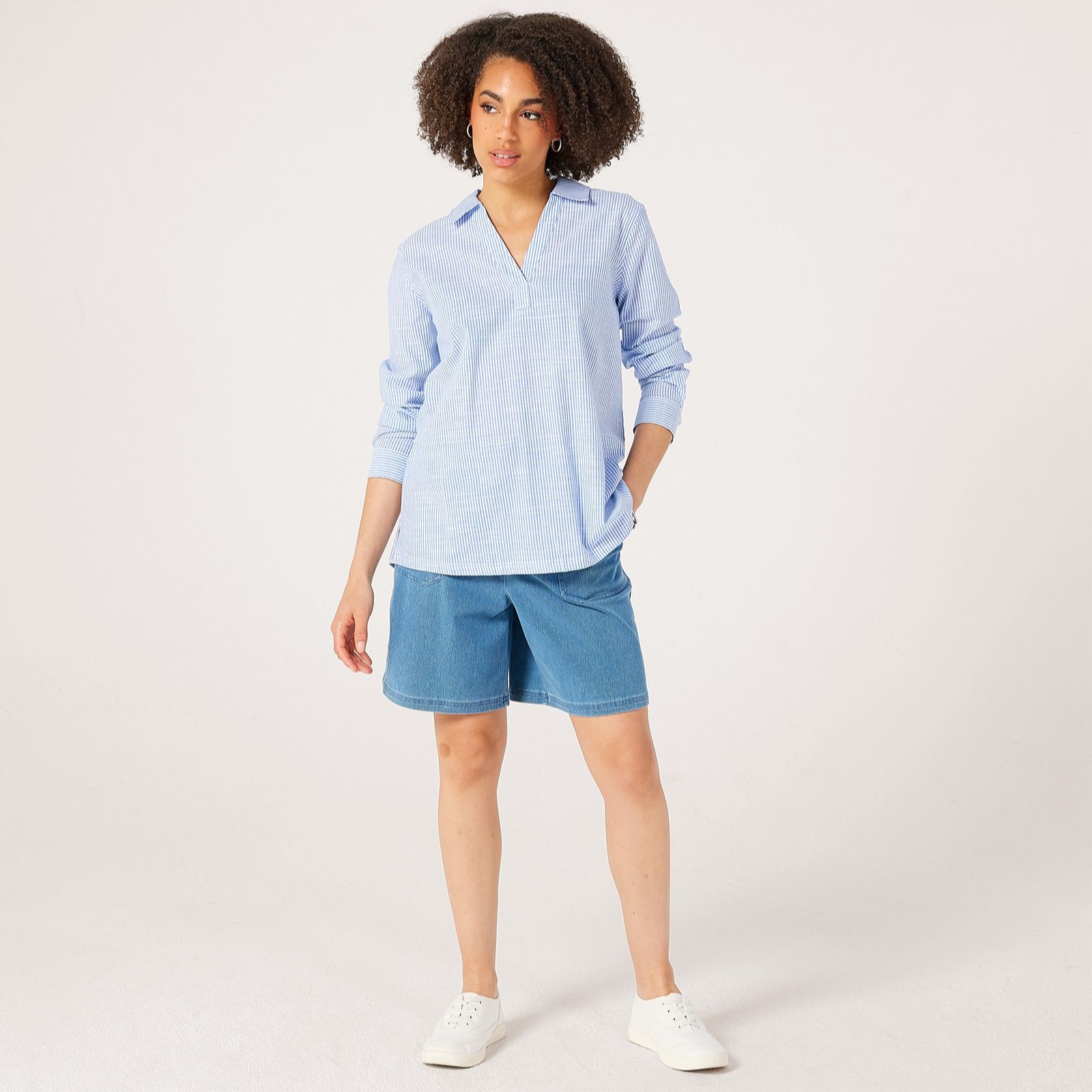 Denim & Co Cotton Stripe Pullover Shirt