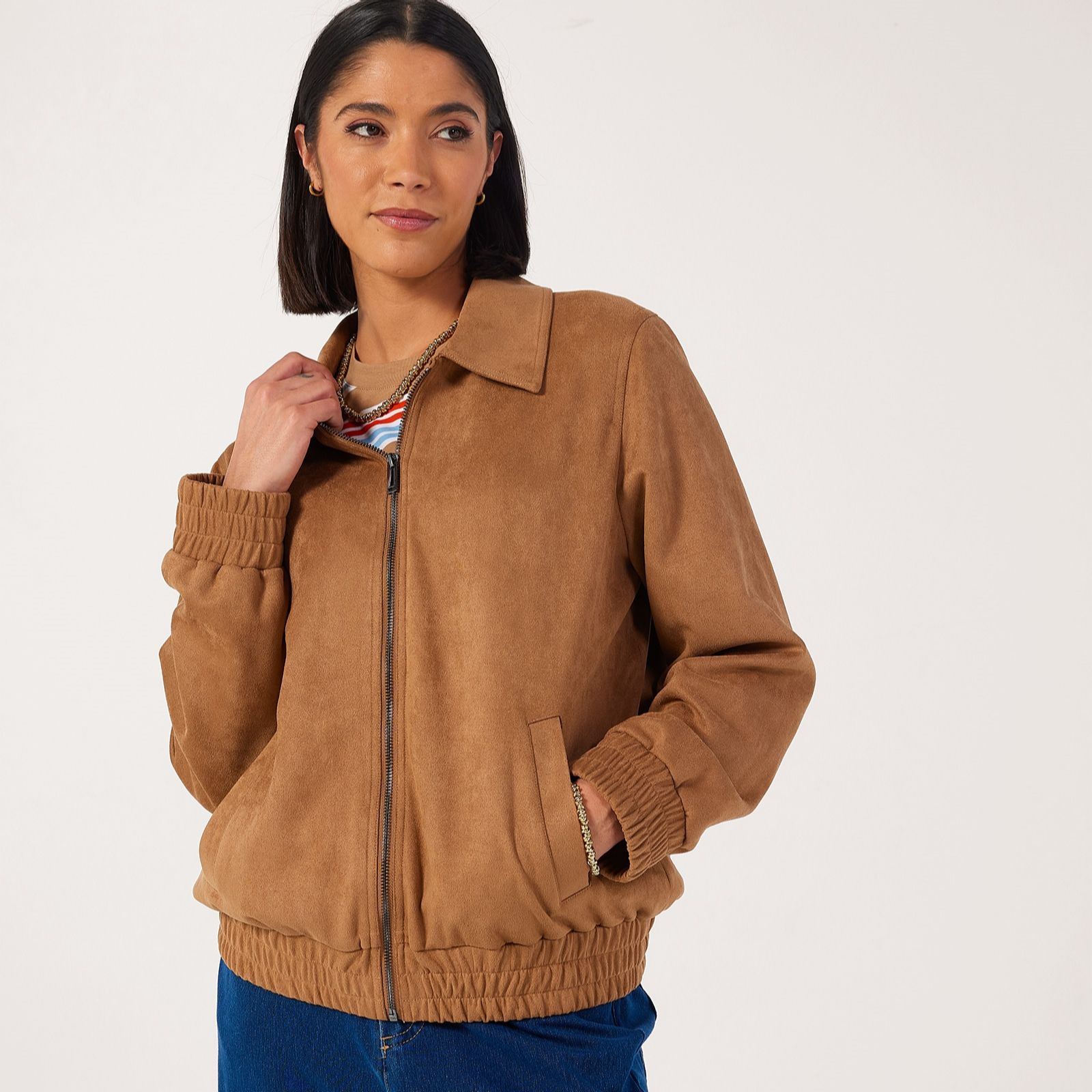 Denim & Co. Faux Suede Bomber