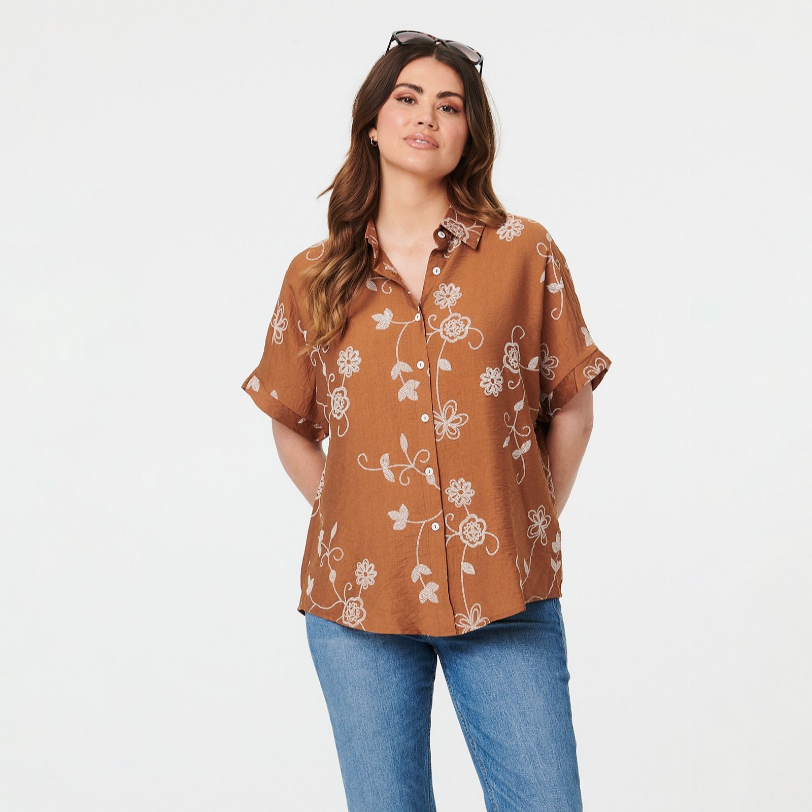 Izabel London Cotton Rich Floral Embroidered Shirt