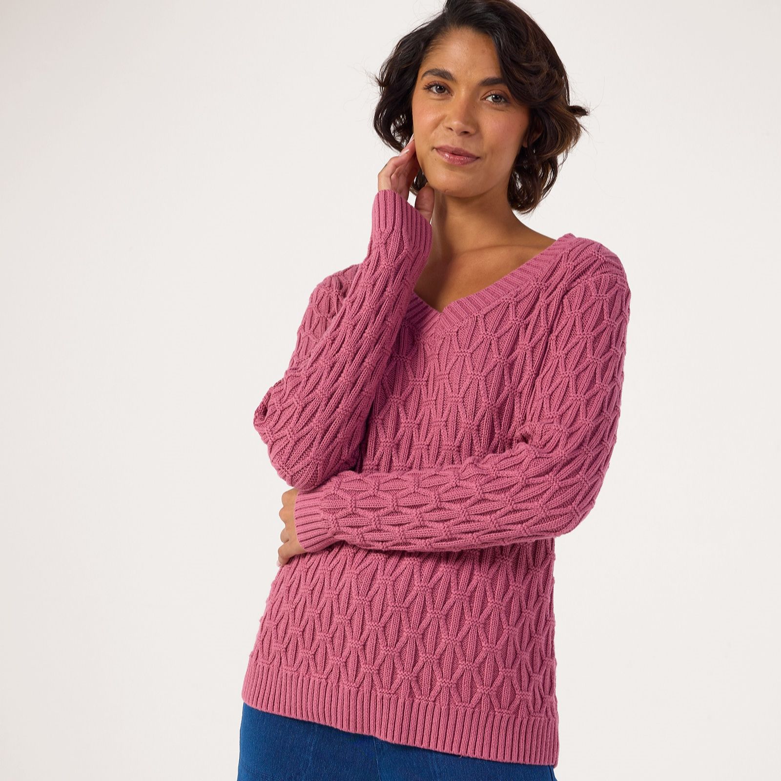 Denim & Co. Cotton Cable Jumper