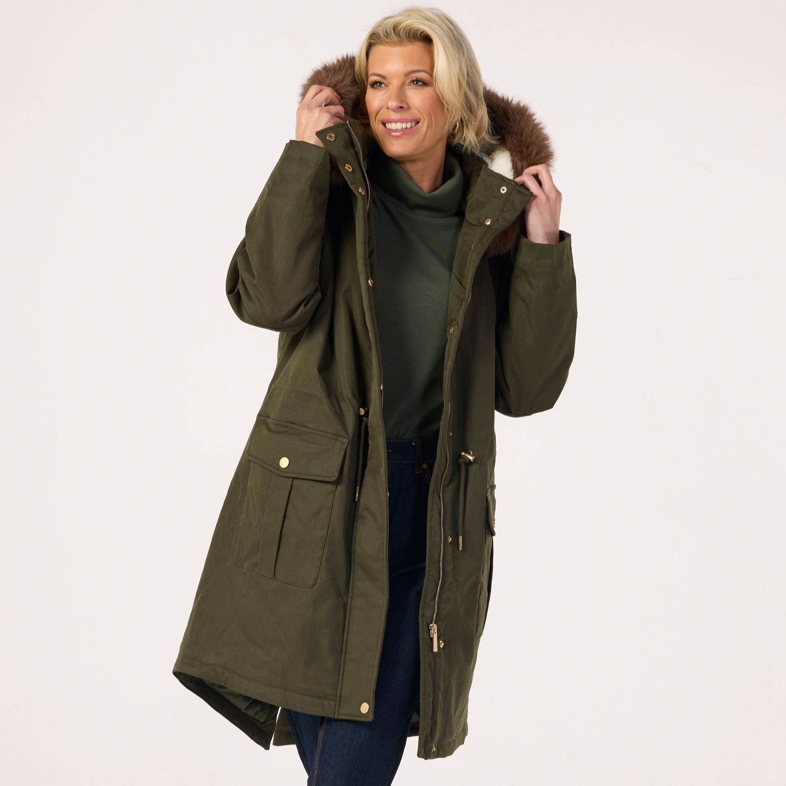 Ruth Langsford Faux Fur Collar Parker Coat