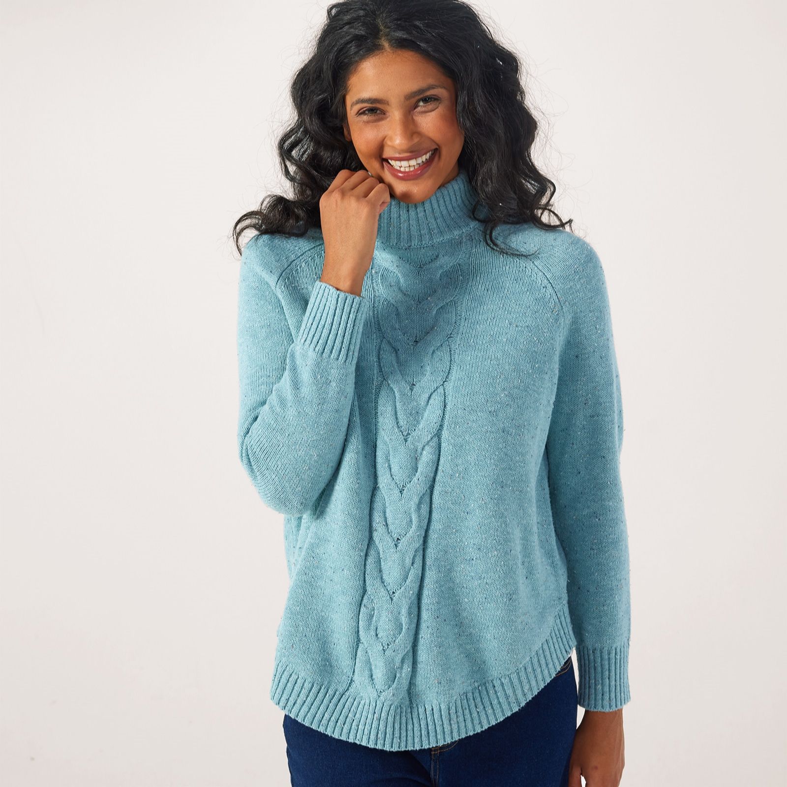 MarlaWynne Collection Marled Cable Jumper with Curved Hem