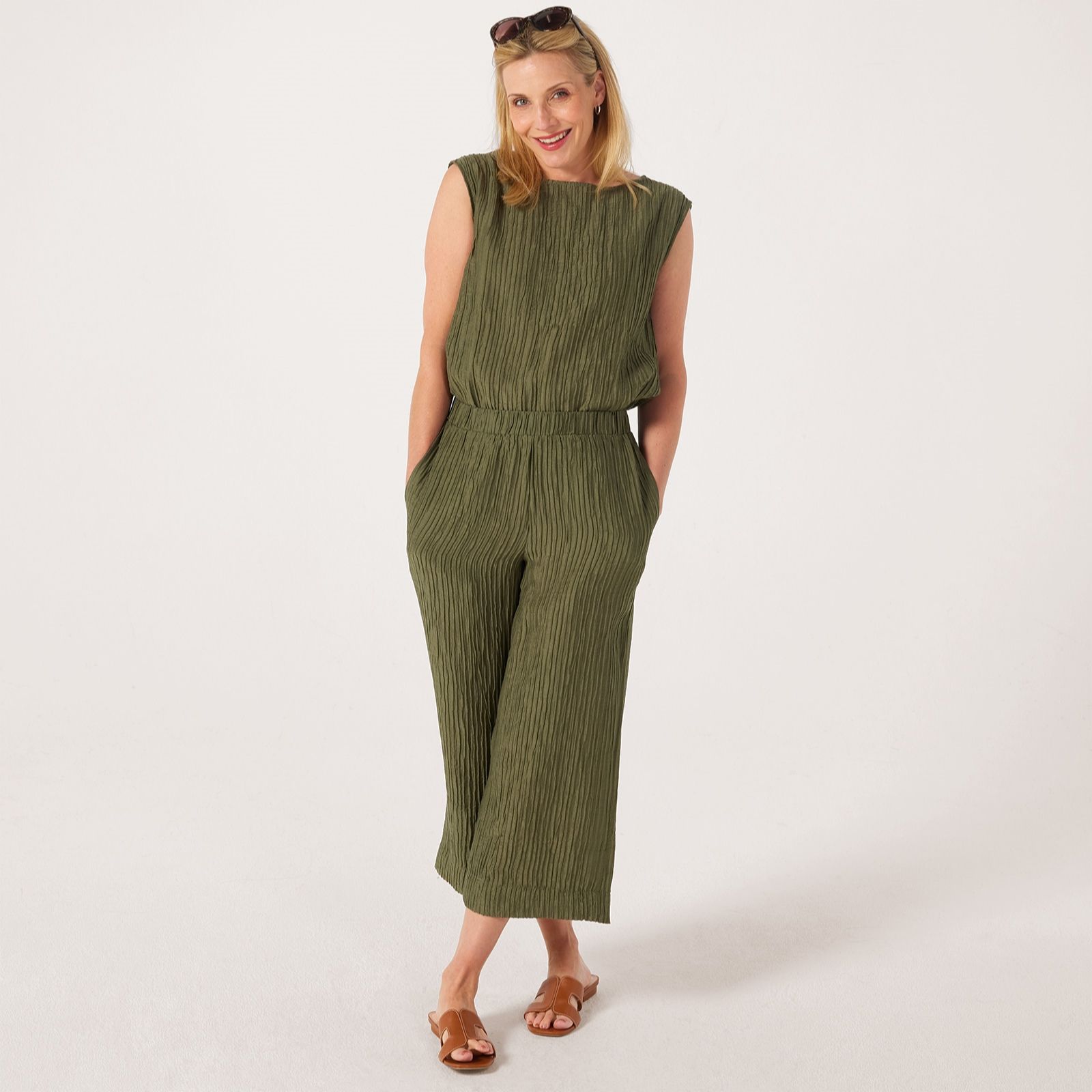 MarlaWynne Textured Crinkle Palazzo Trousers