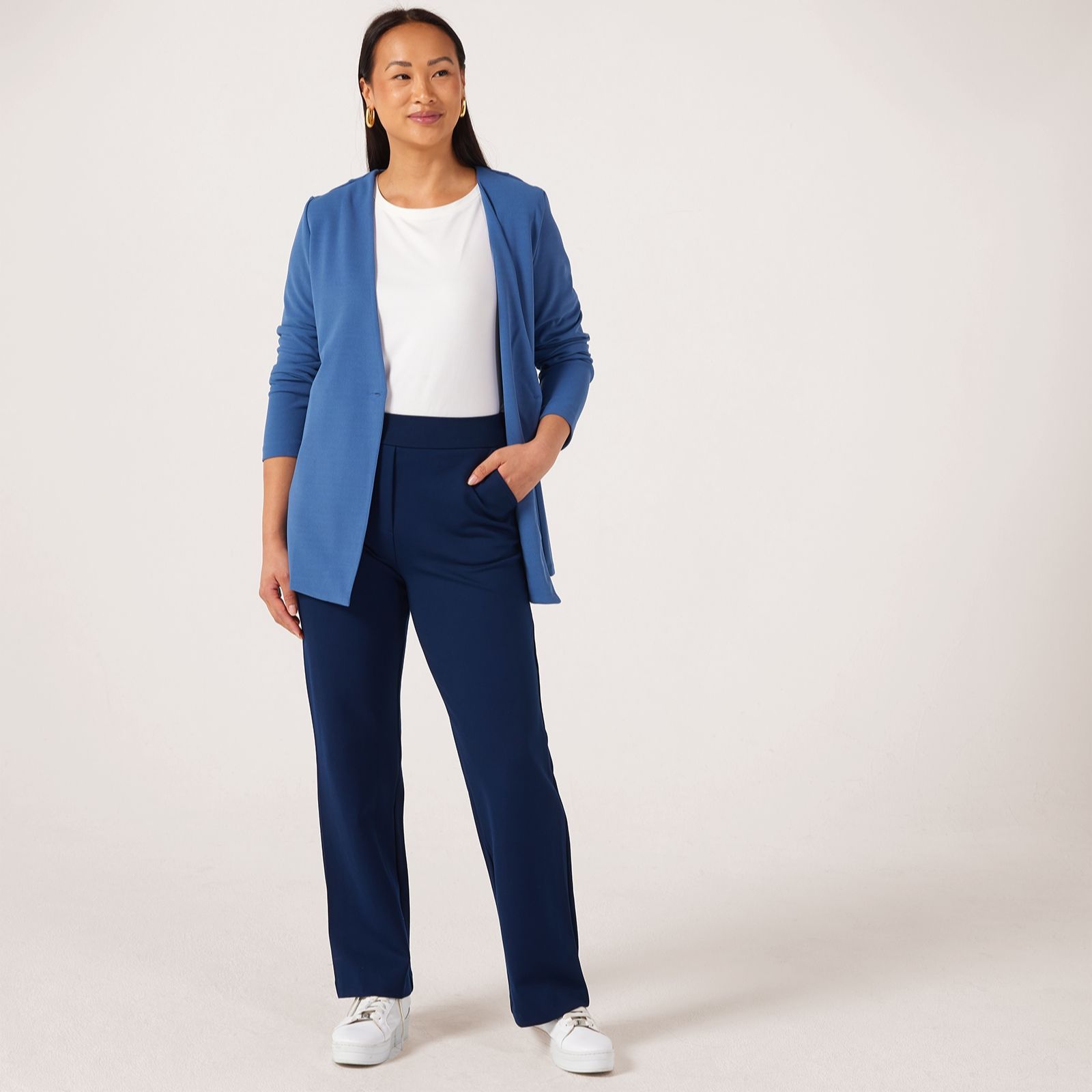 Kim & Co Strech Ponte Mary Straight Leg Petite Trousers with Pockets