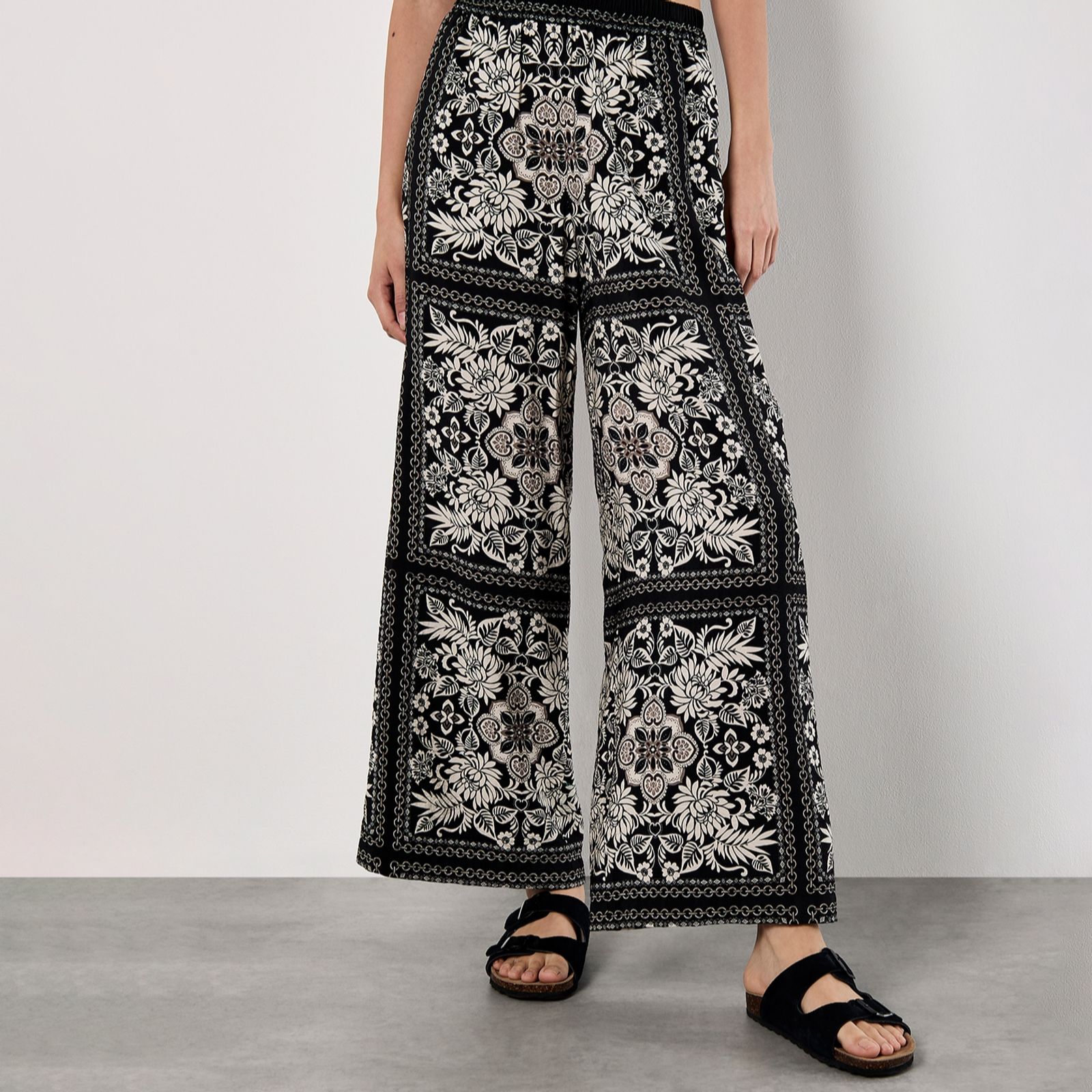 Apricot Kimono Scarf Print Flare Trousers