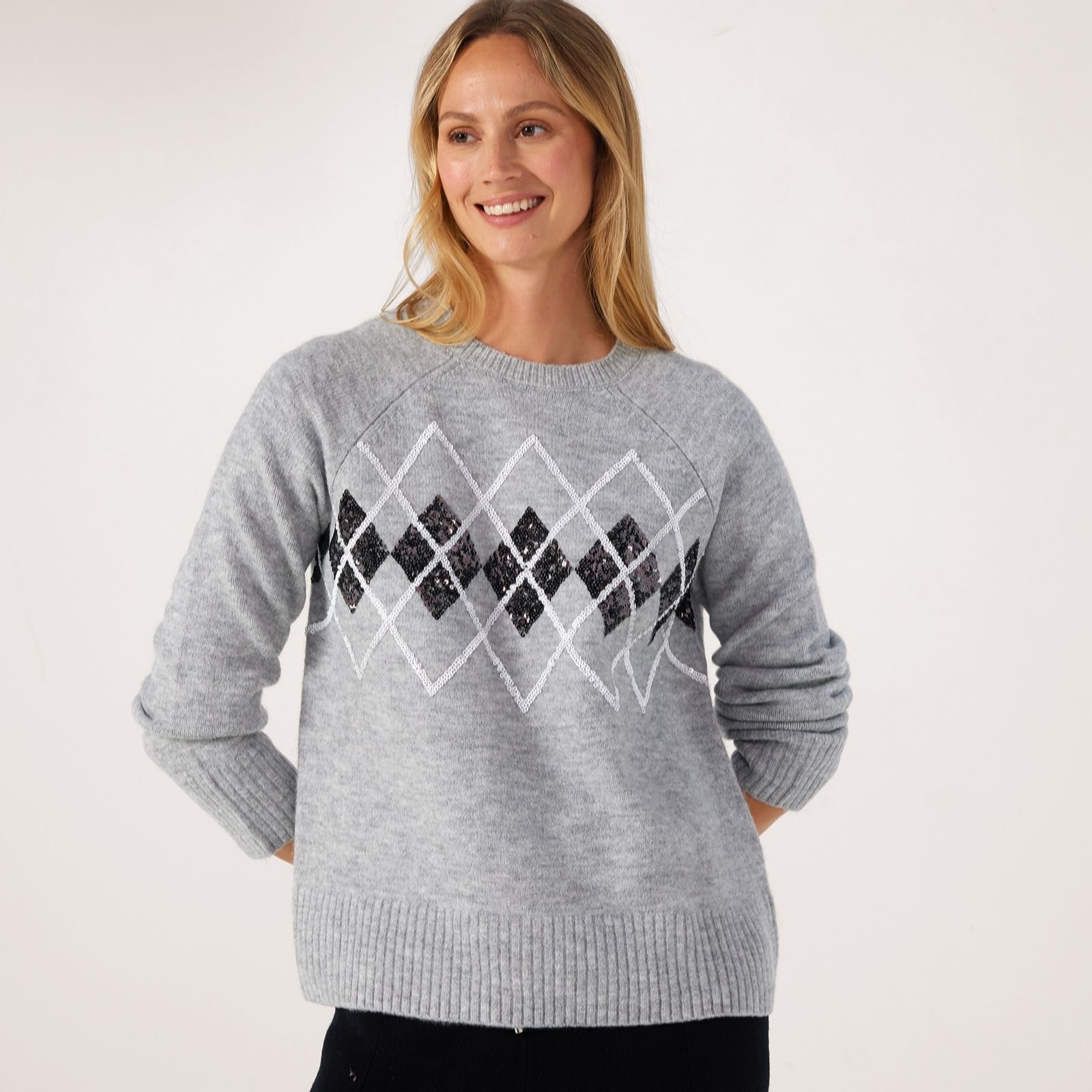 Denim & Co. Argyle Sequin Jumper