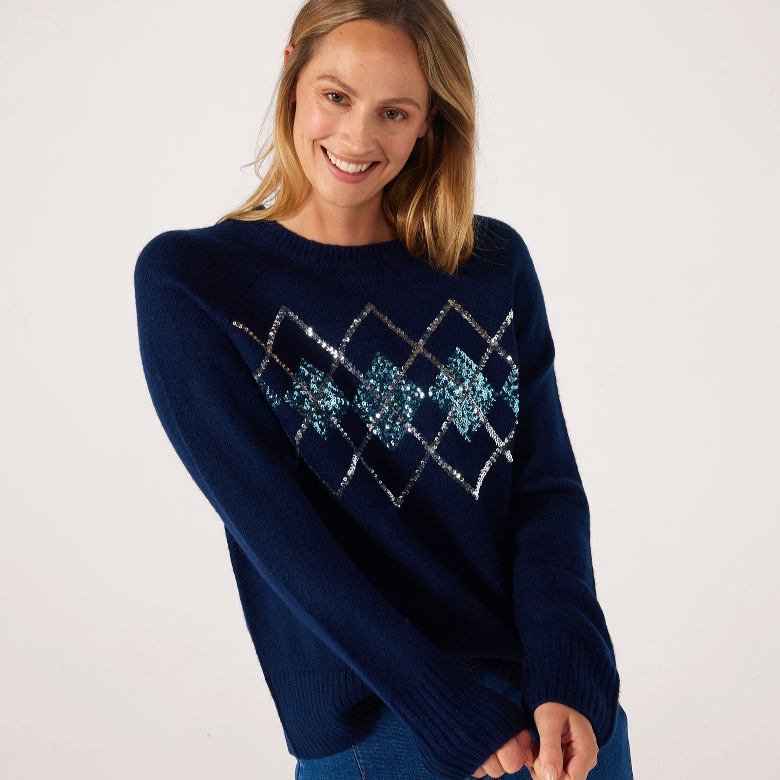 Denim & Co. Argyle Sequin Jumper