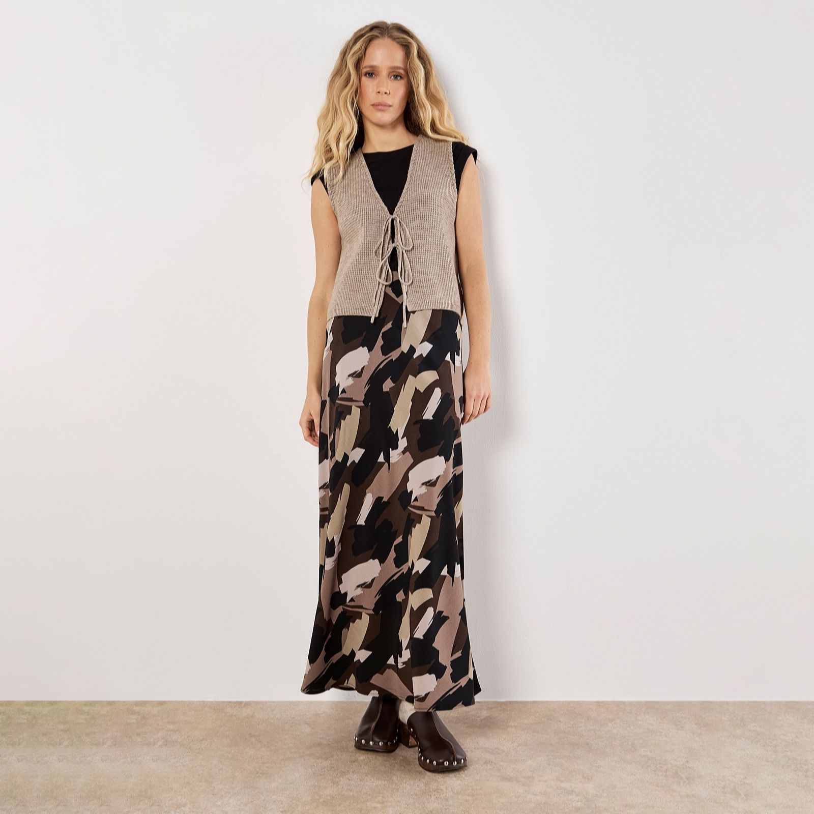 Apricot Brushstroke Bias Skirt