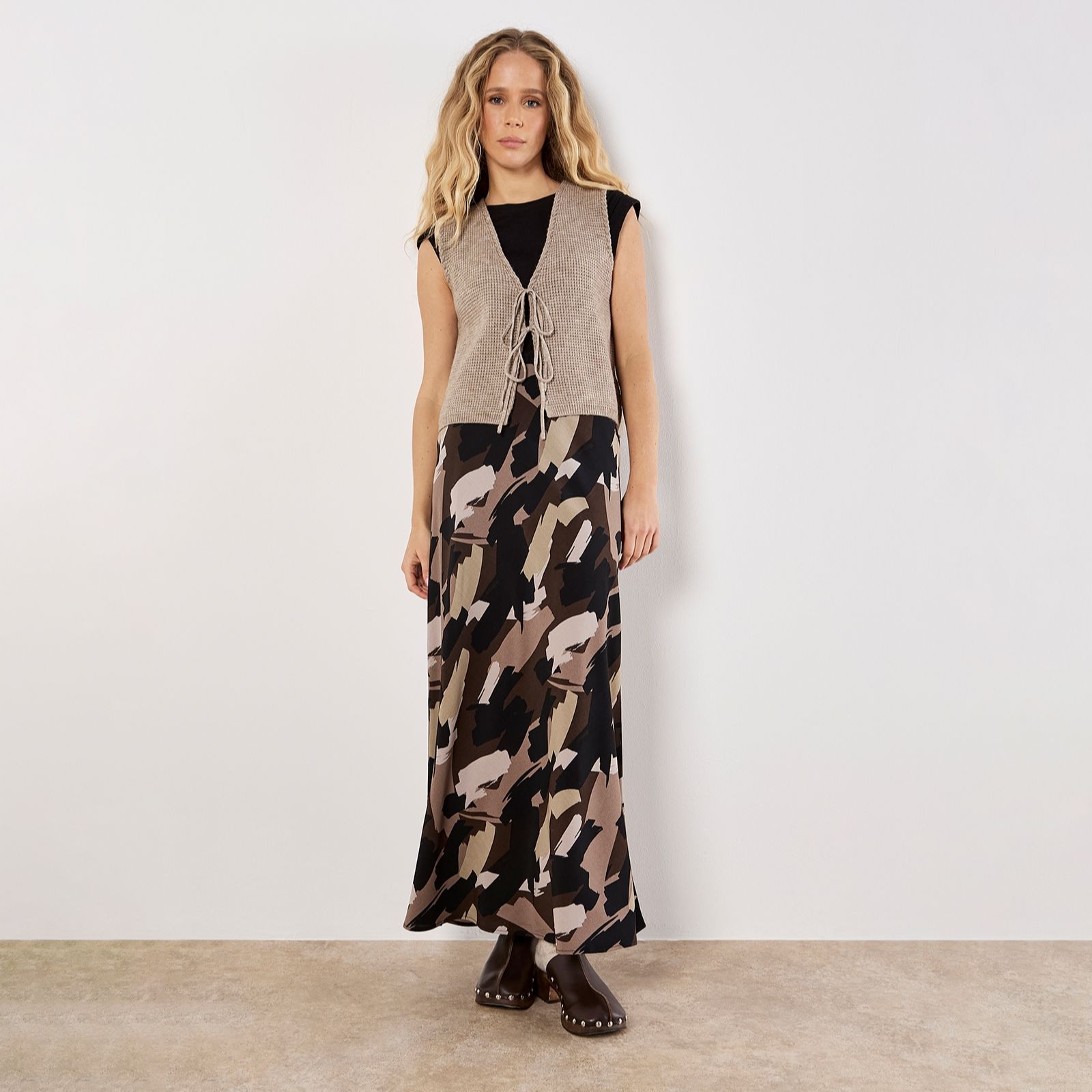 Apricot Brushstroke Bias Skirt