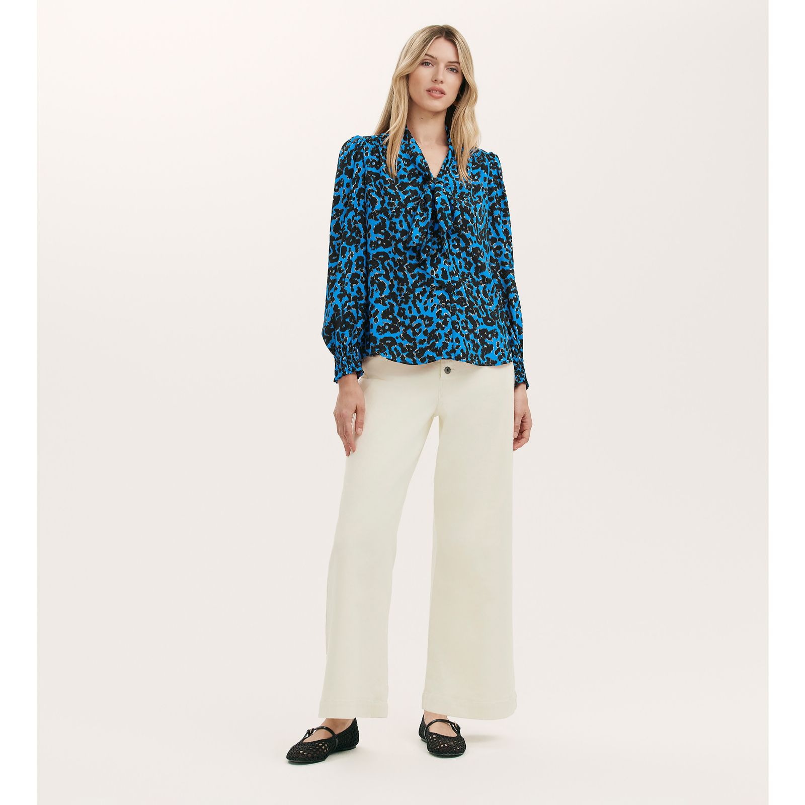 Finery London Lindsay Crepe Animal Print Pussy Bow Blouse