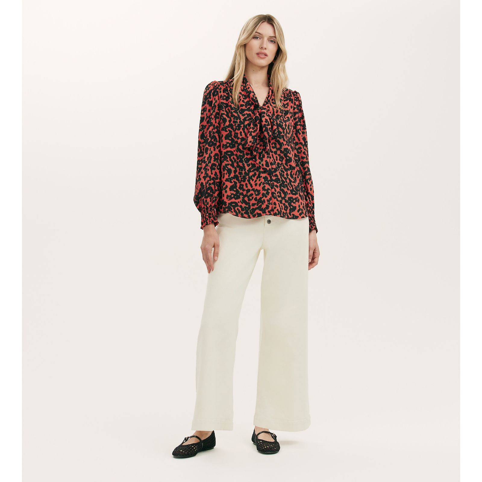 Finery London Lindsay Crepe Animal Print Pussy Bow Blouse