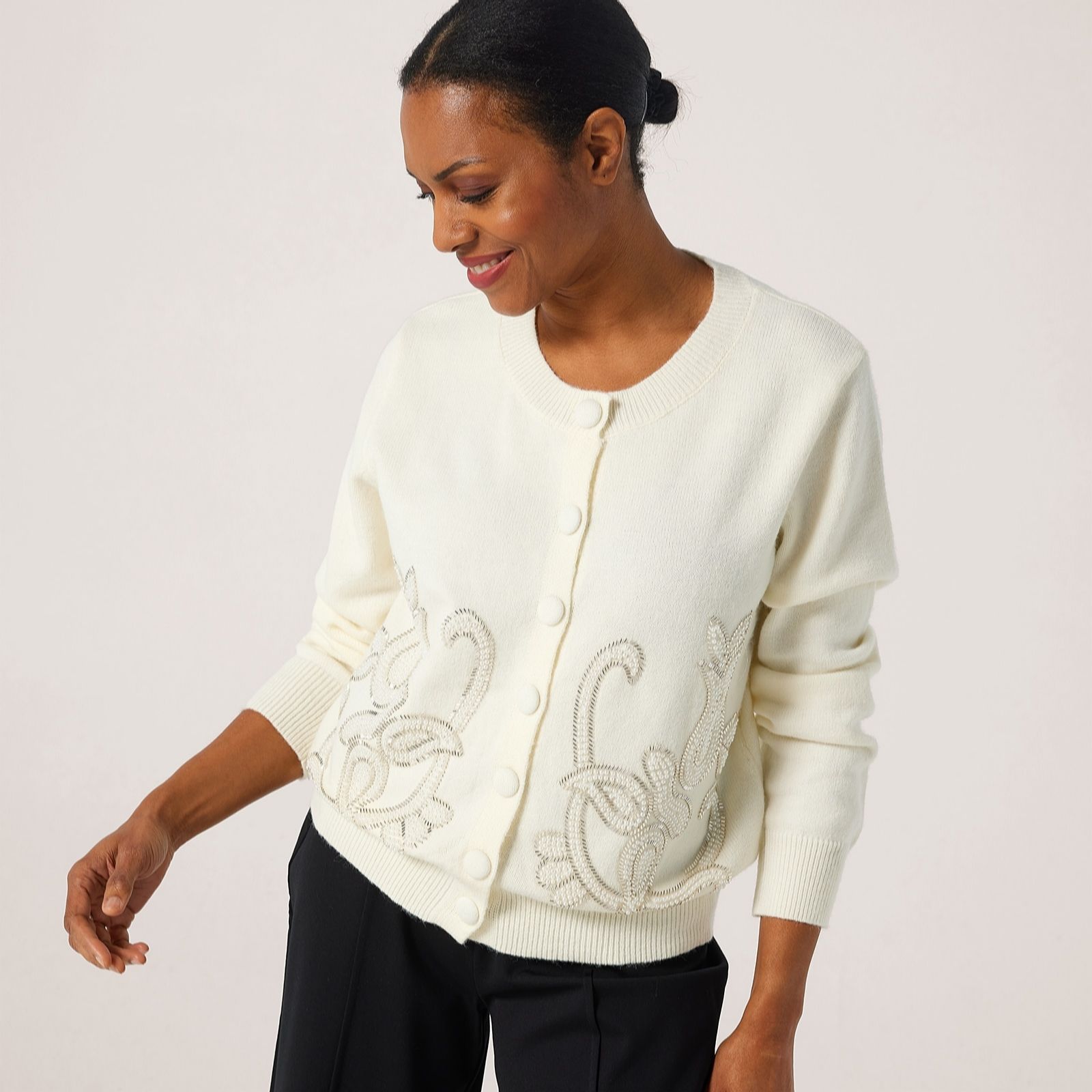 Malissa J Knit Cardigan with Mixed Bead Embellishment