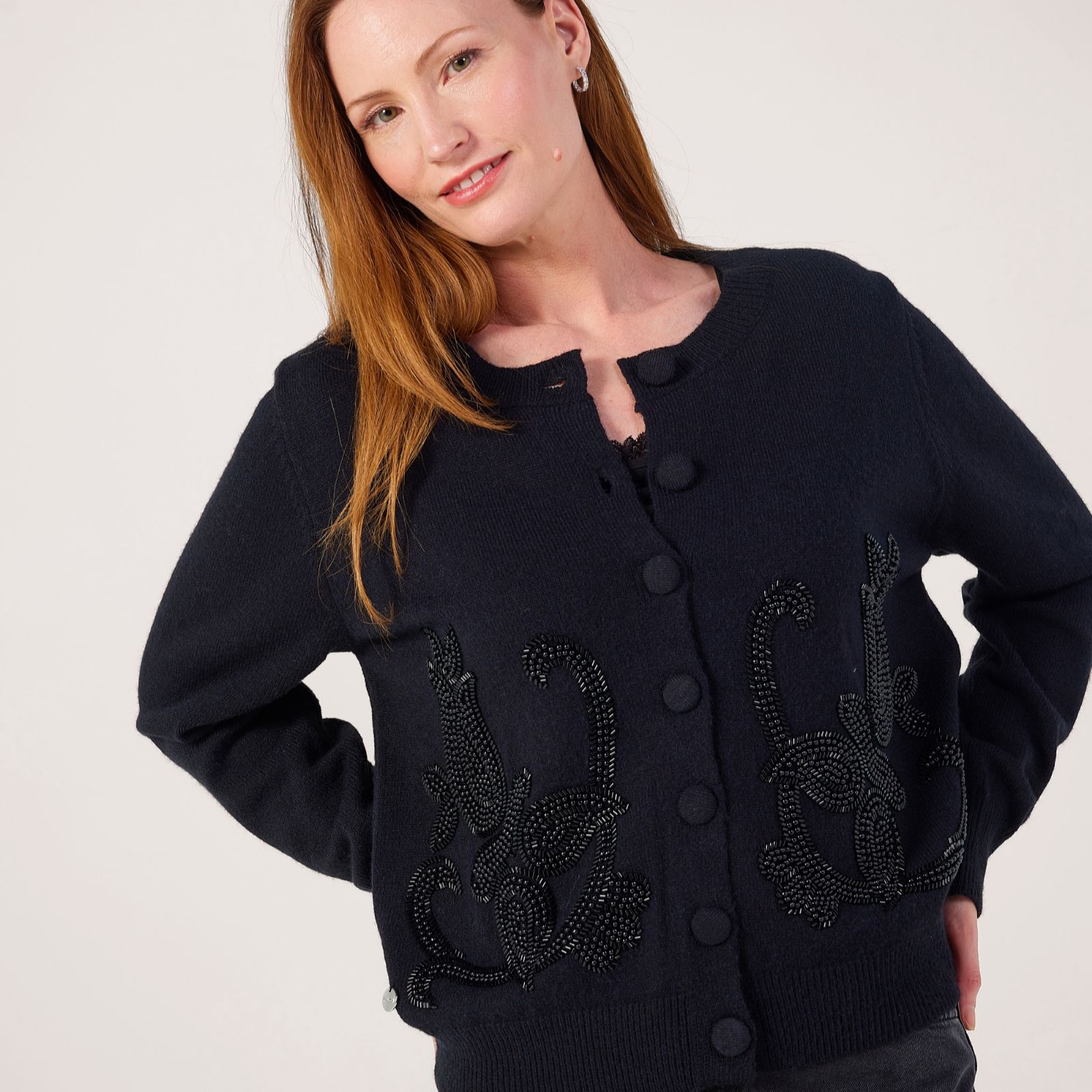 Malissa J Knit Cardigan with Mixed Bead Embellishment