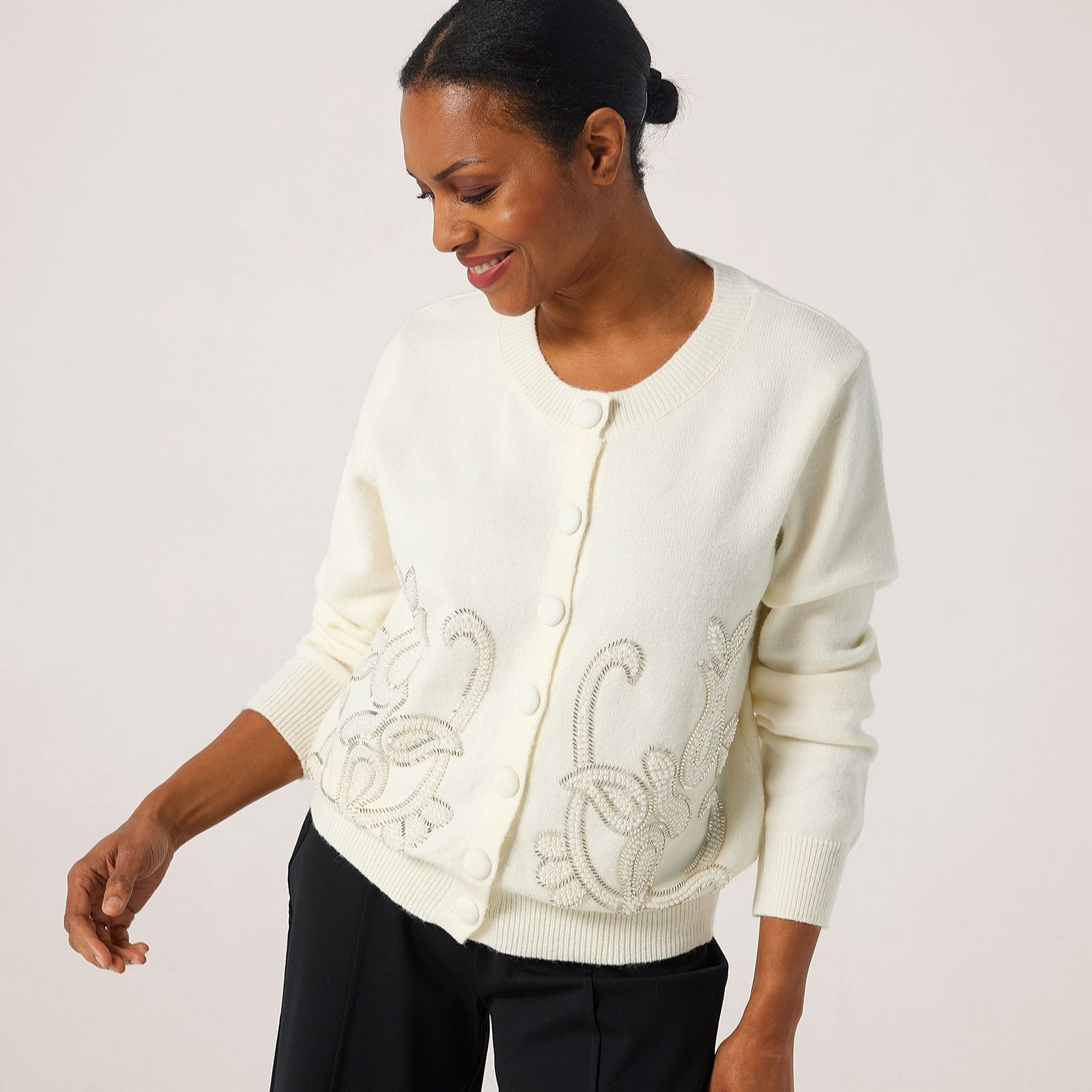 Malissa J Knit Cardigan with Mixed Bead Embellishment