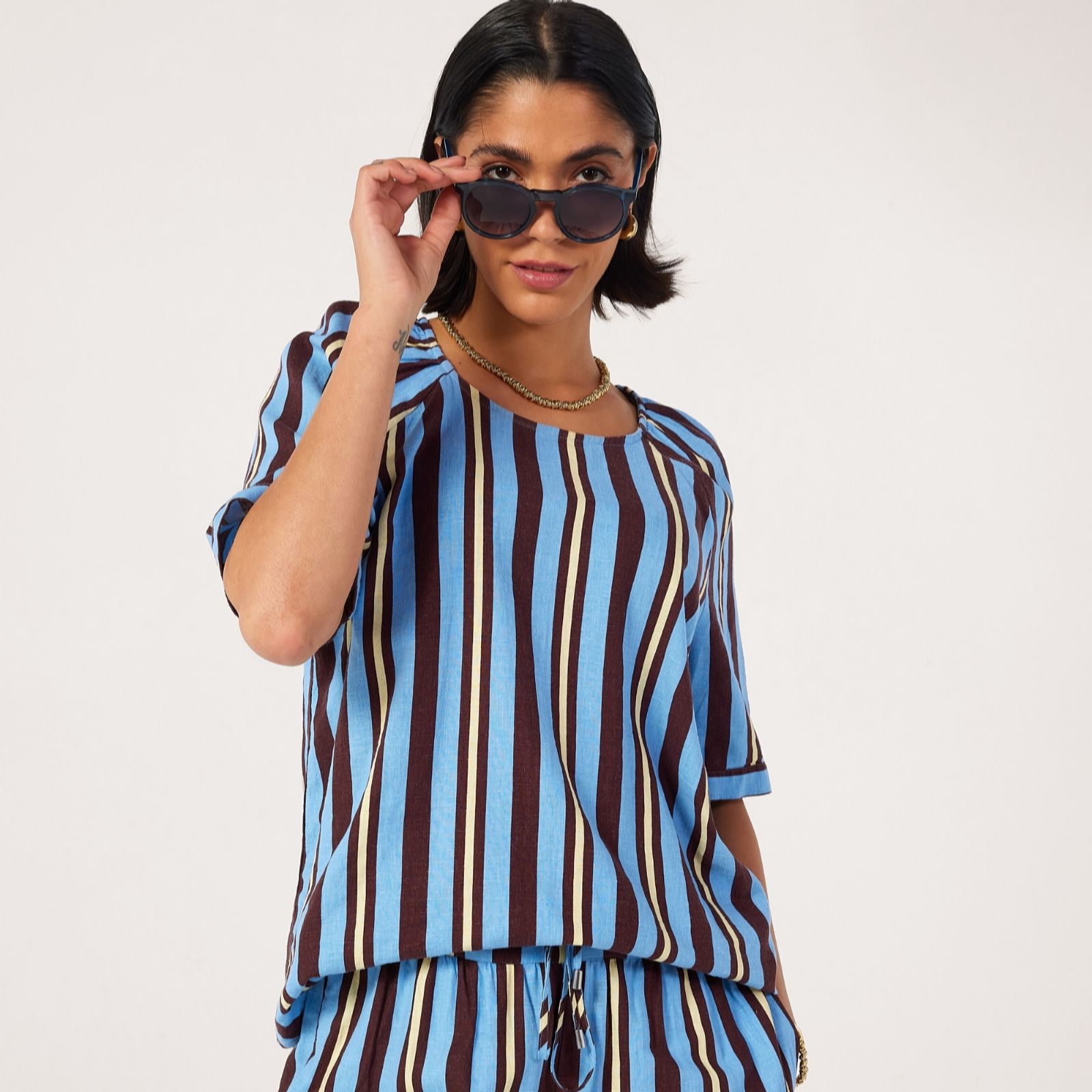 Ben de Lisi Linen Blend Printed Raglan Top