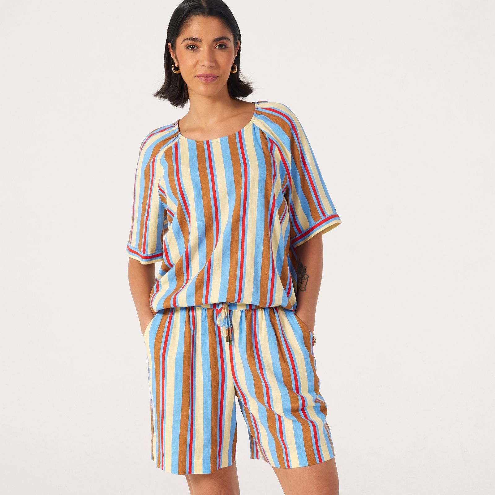 Ben de Lisi Linen Blend Printed Raglan Top