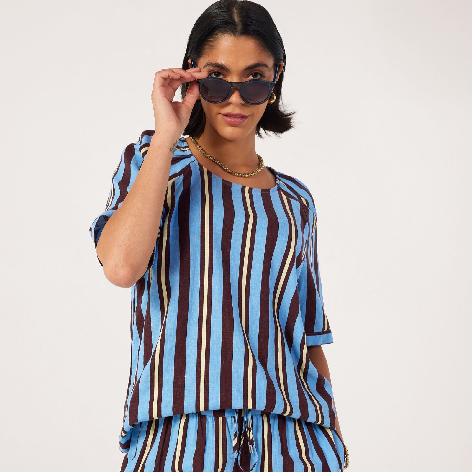 Ben de Lisi Linen Blend Printed Raglan Top