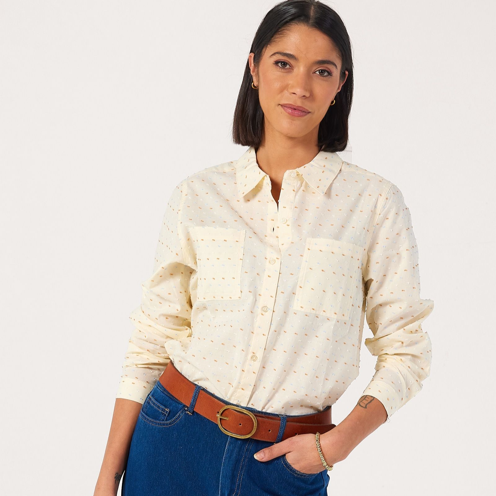 Denim & Co. Cotton Dobby Spot Shirt