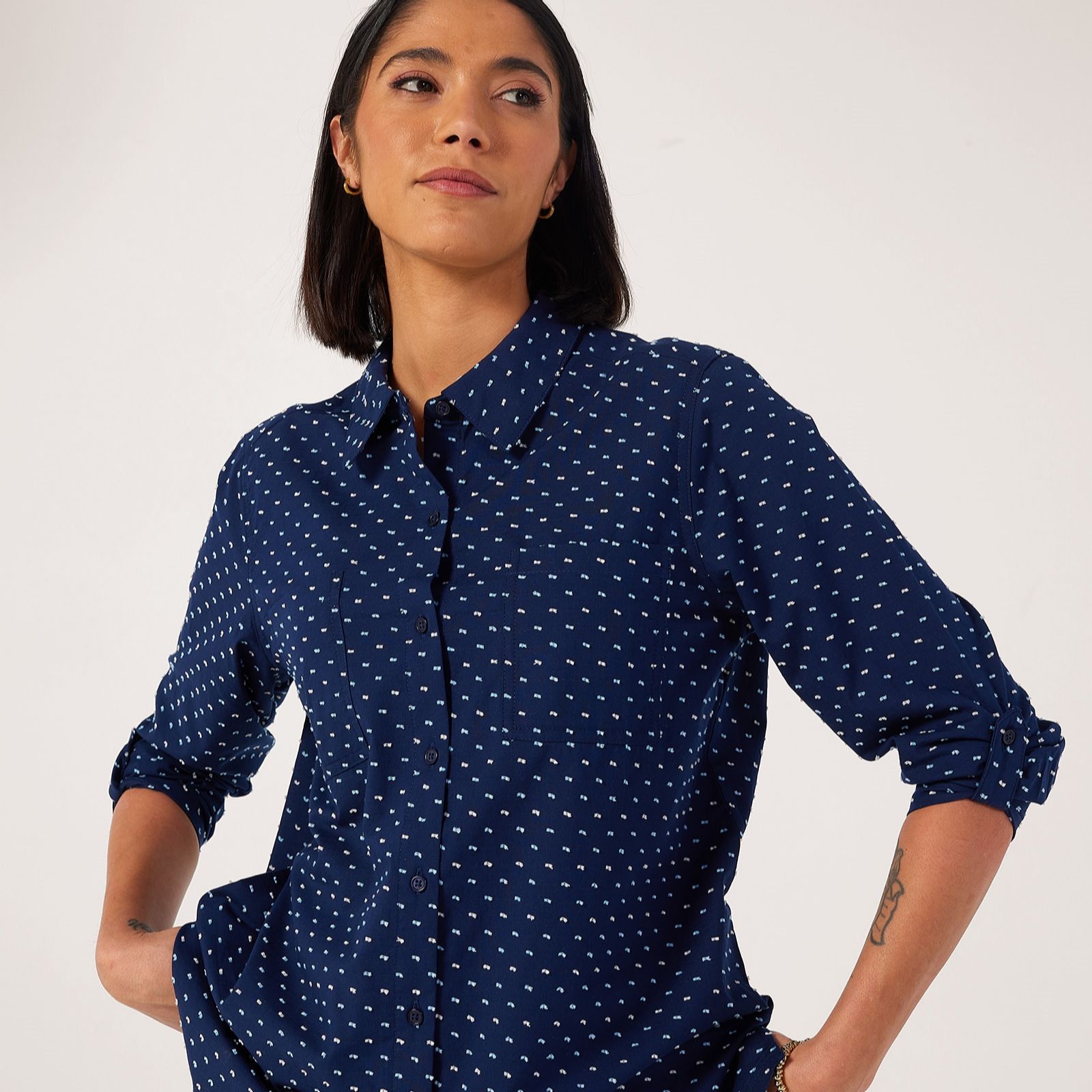 Denim & Co. Cotton Dobby Spot Shirt