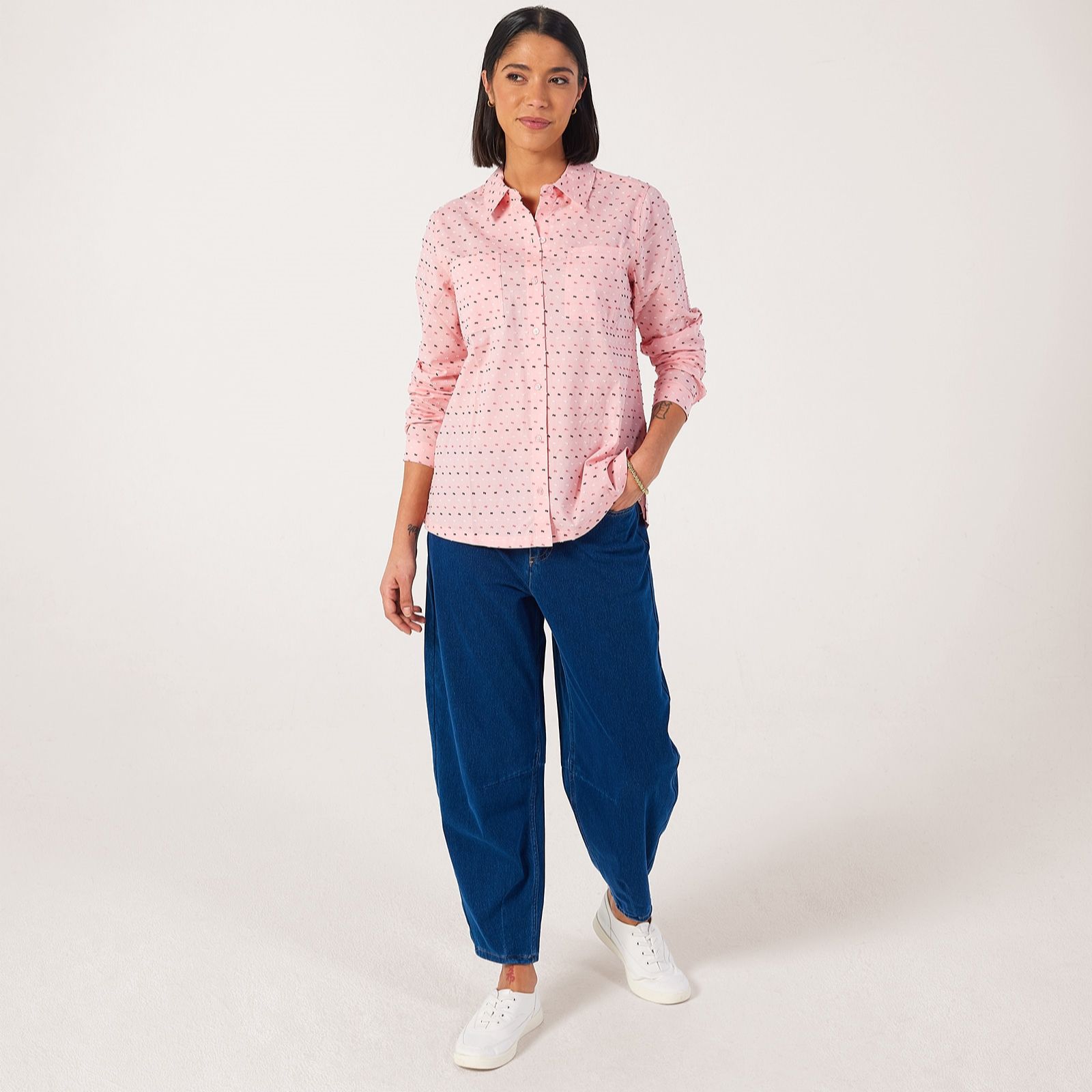 Denim & Co. Cotton Dobby Spot Shirt