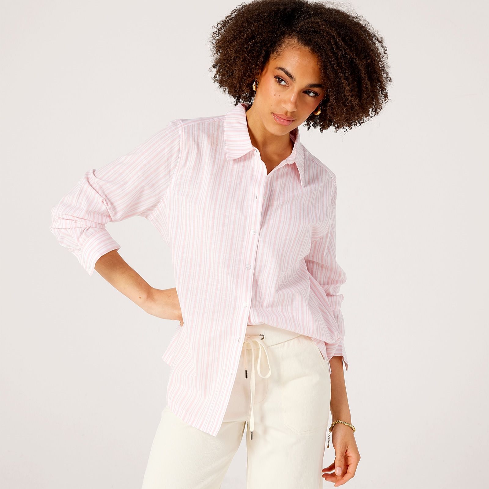 Denim & Co Cotton Stripe Relaxed Shirt