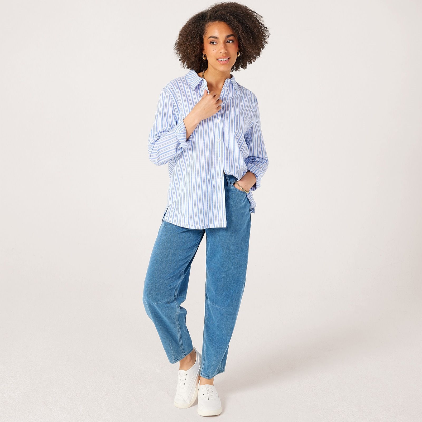 Denim & Co Cotton Stripe Relaxed Shirt