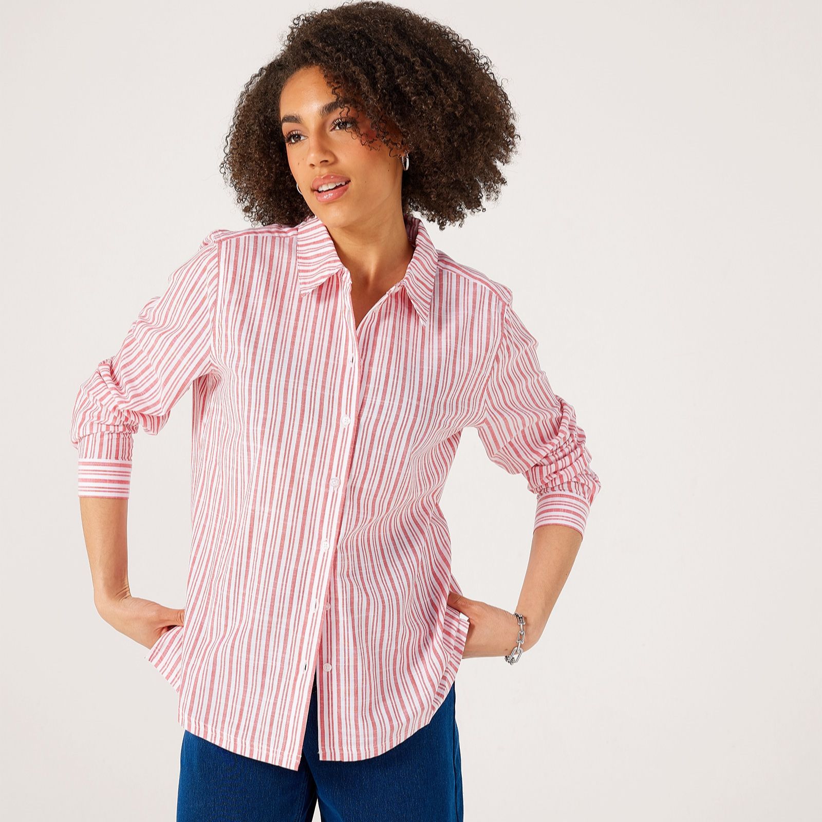 Denim & Co Cotton Stripe Relaxed Shirt