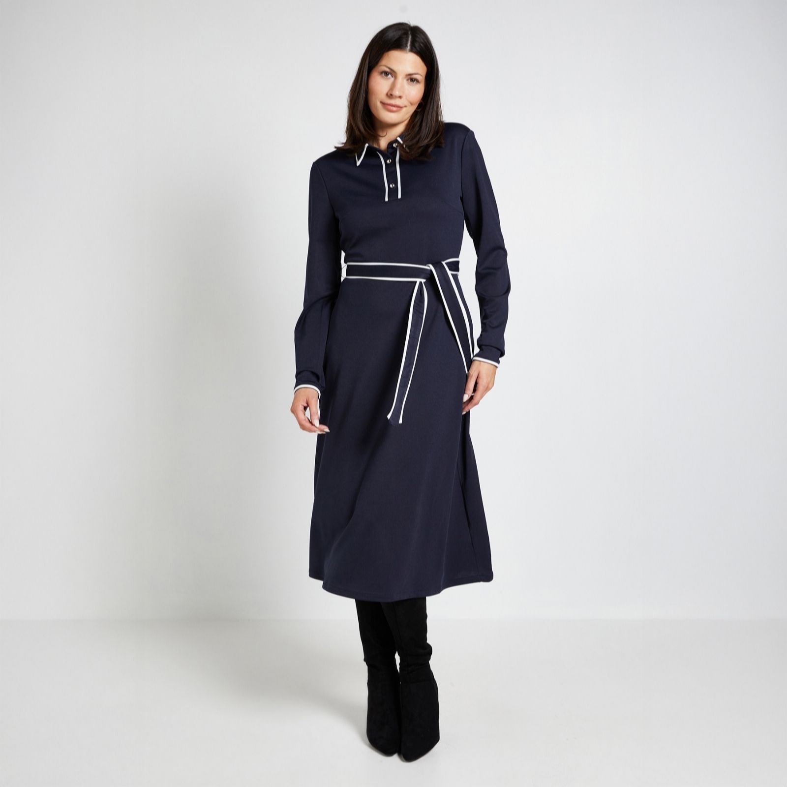 Wallis Ponte Collar Contrast Midi Dress
