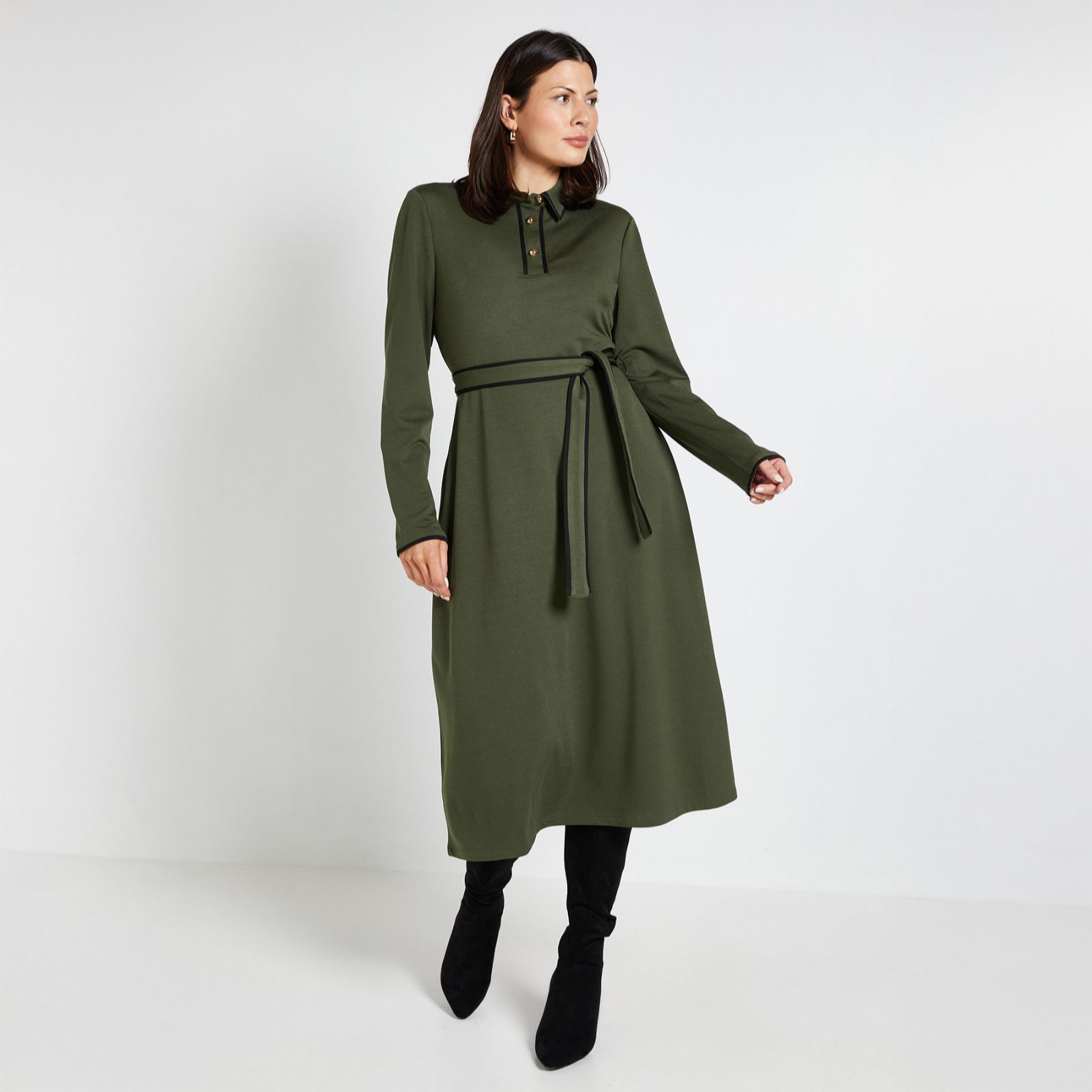 Wallis Ponte Collar Contrast Midi Dress