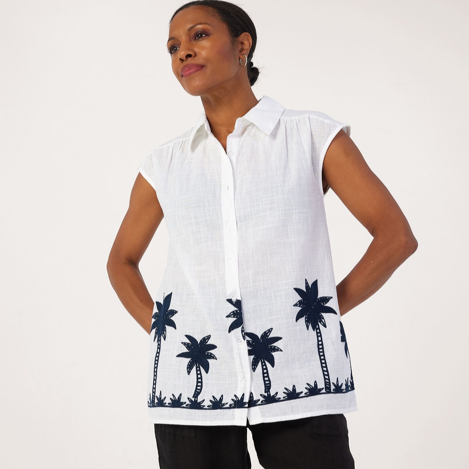 Izabel London Cap Sleeve Palm Tree Shirt