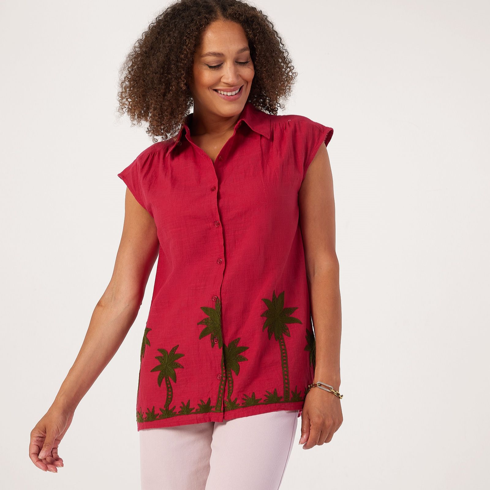 Izabel London Cap Sleeve Palm Tree Shirt