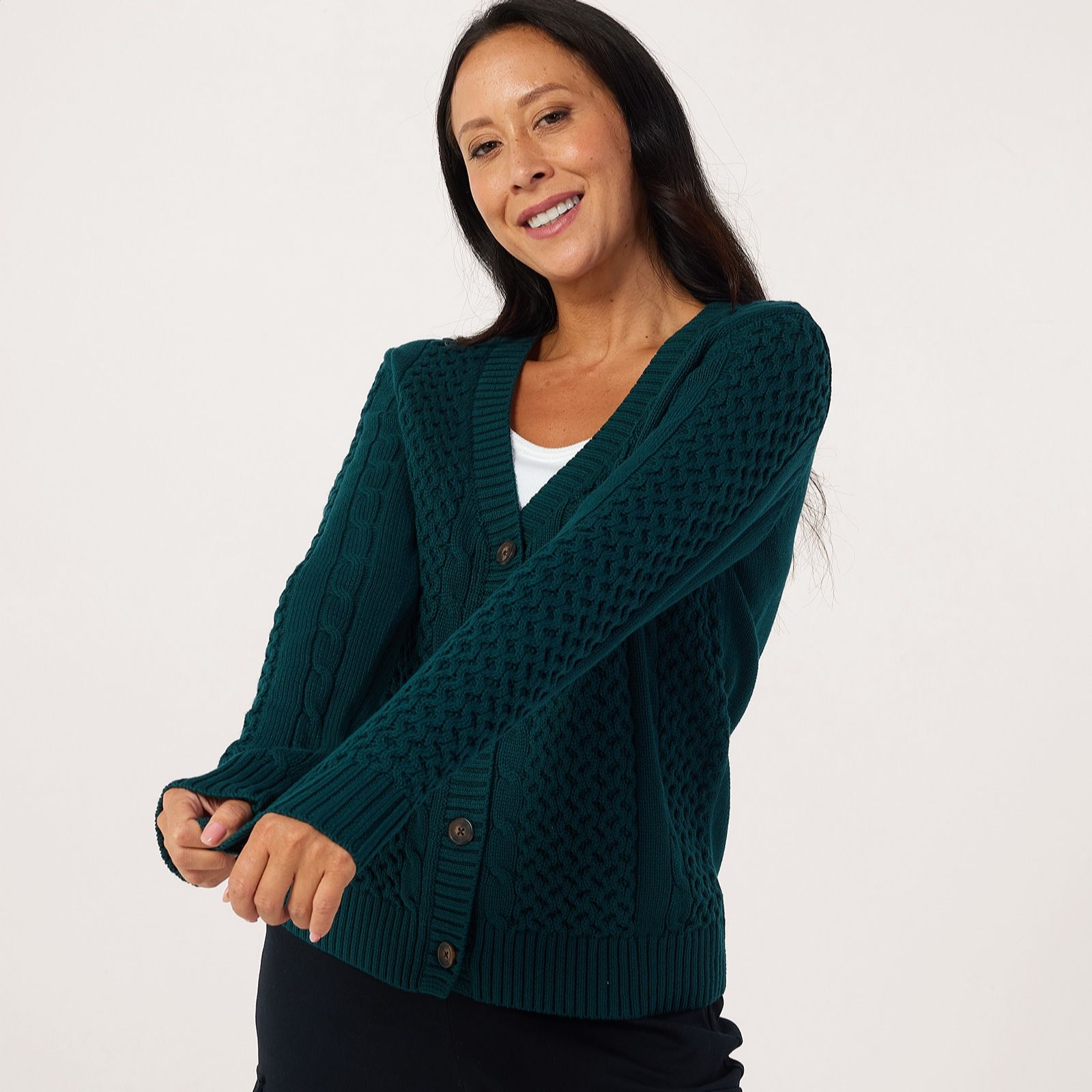 Denim & Co Cotton Cable Cardigan