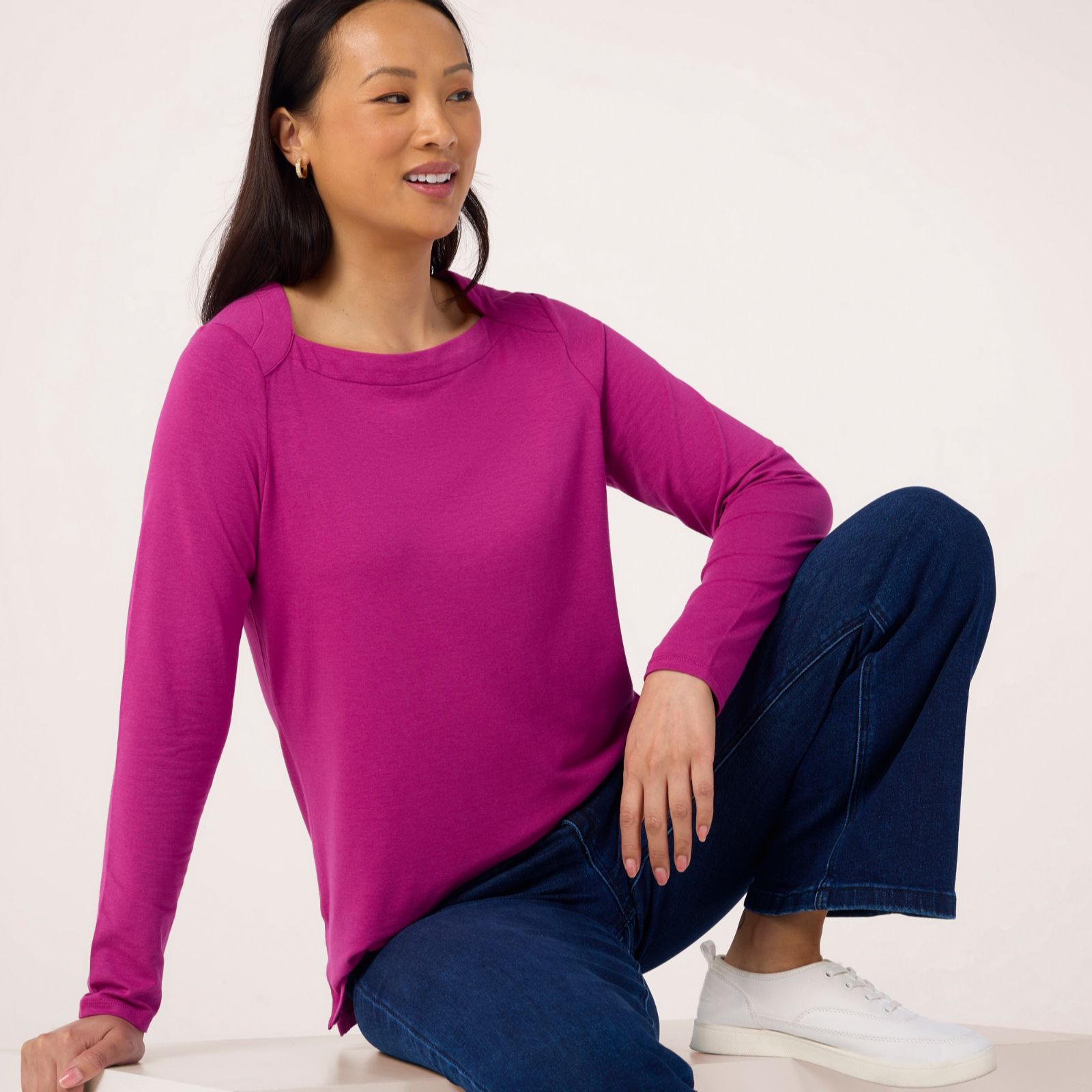 Denim & Co Essentials Boat Neck Long Sleeve Tunic